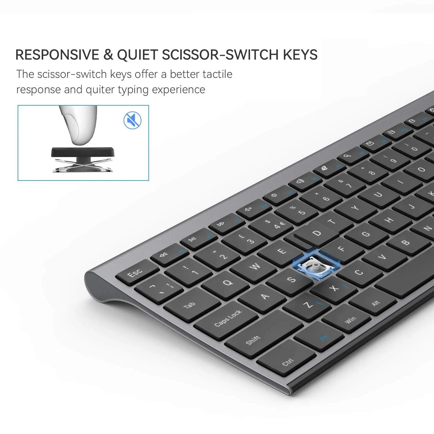 Seenda Wiederaufladbares kabelloses Tastatur- und Maus-Set, volle Größe, ultradünn, leise, USB-Tastatur und Maus, QWERTY-Layout für Windows-PC, Computer, Laptop, Grau - Image 9