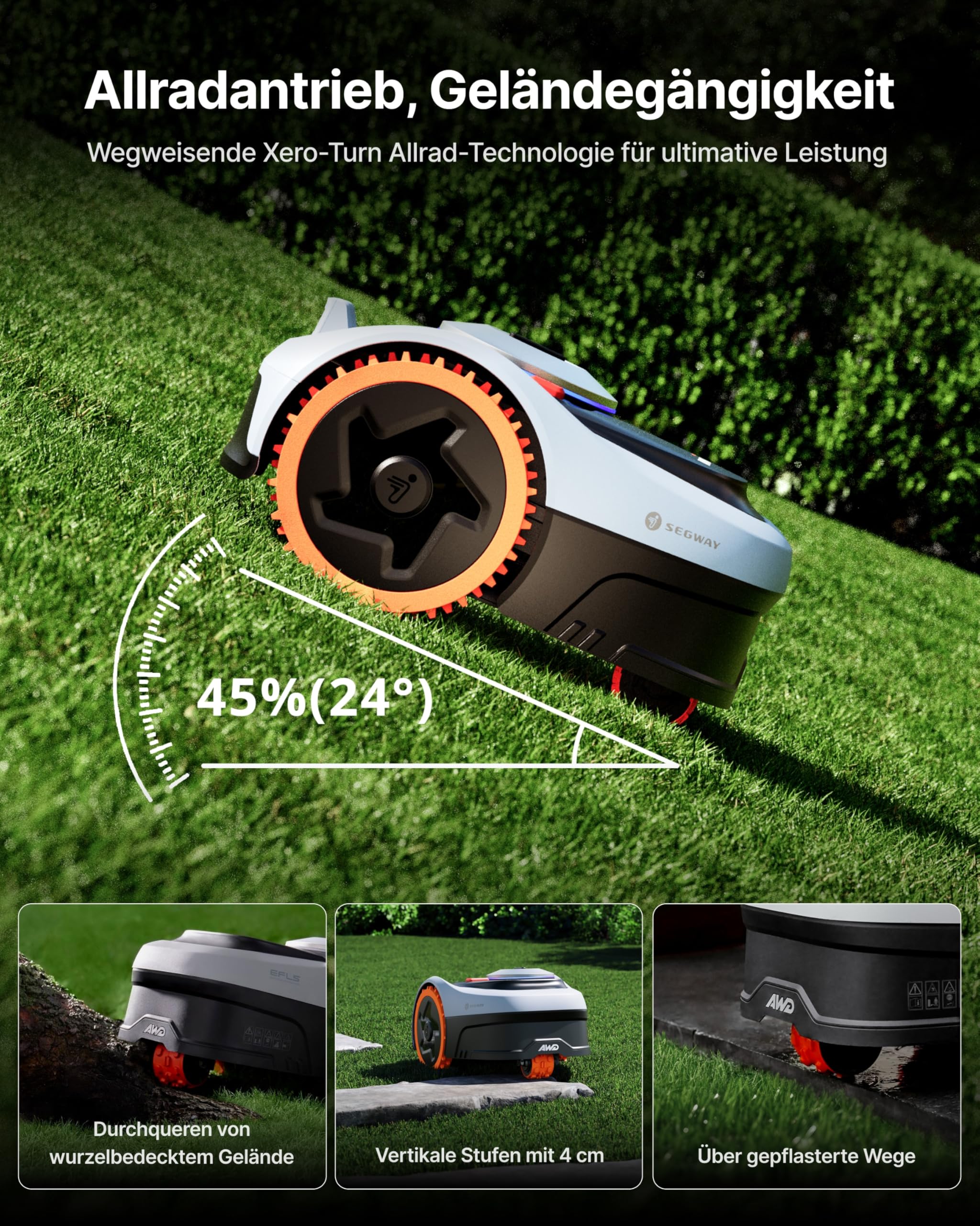 Segway Navimow i205 AWD (Neuer i105E) Mähroboter ohne Begrenzungskabel, Empf. 500 m², Allradantrieb für Steigungen bis zu 45%, EFLS NRTK + Vision, Automatisches Kartieren, Keine RTK-Antenne - Image 3