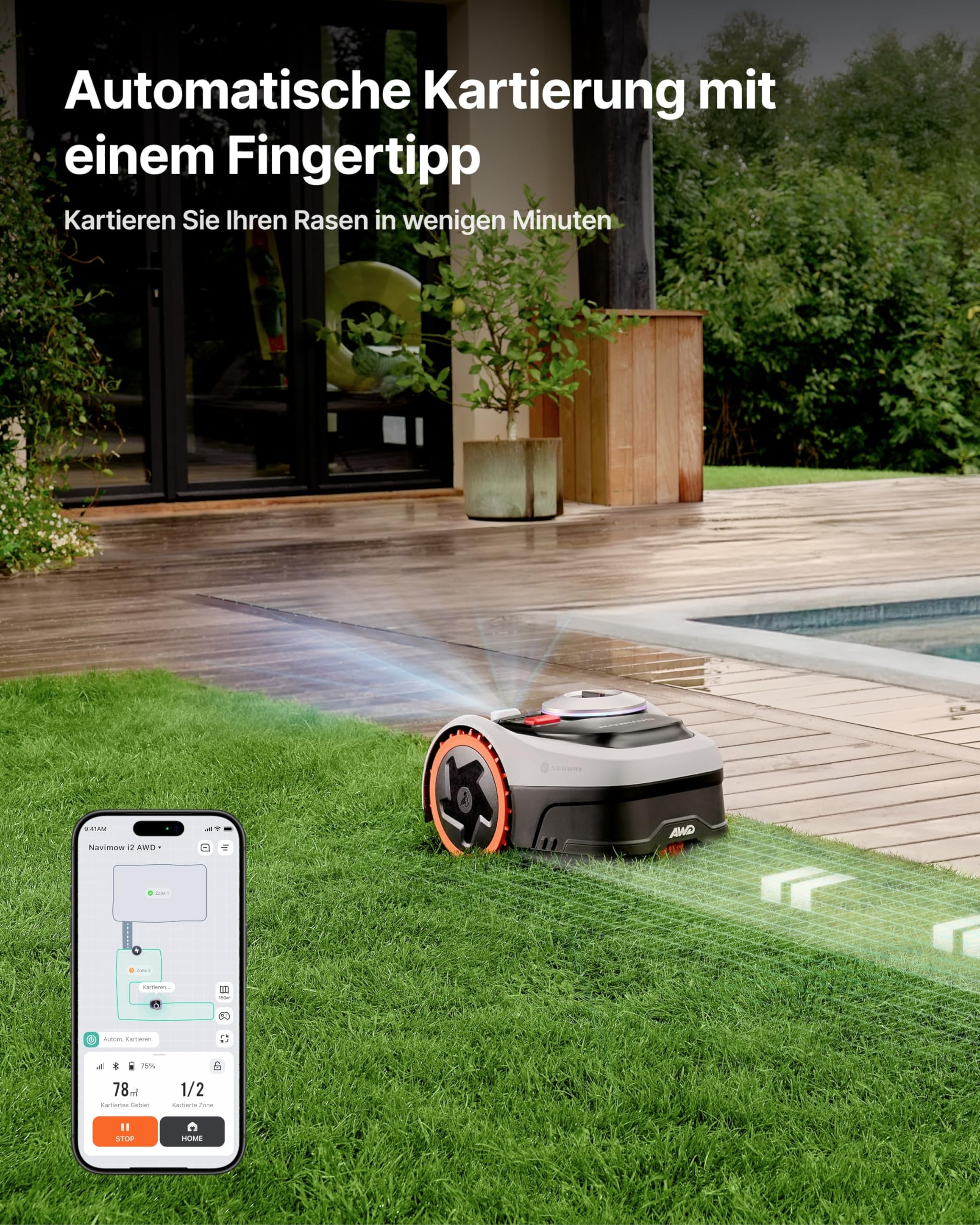 Segway Navimow i205 AWD (Neuer i105E) Mähroboter ohne Begrenzungskabel, Empf. 500 m², Allradantrieb für Steigungen bis zu 45%, EFLS NRTK + Vision, Automatisches Kartieren, Keine RTK-Antenne - Image 6