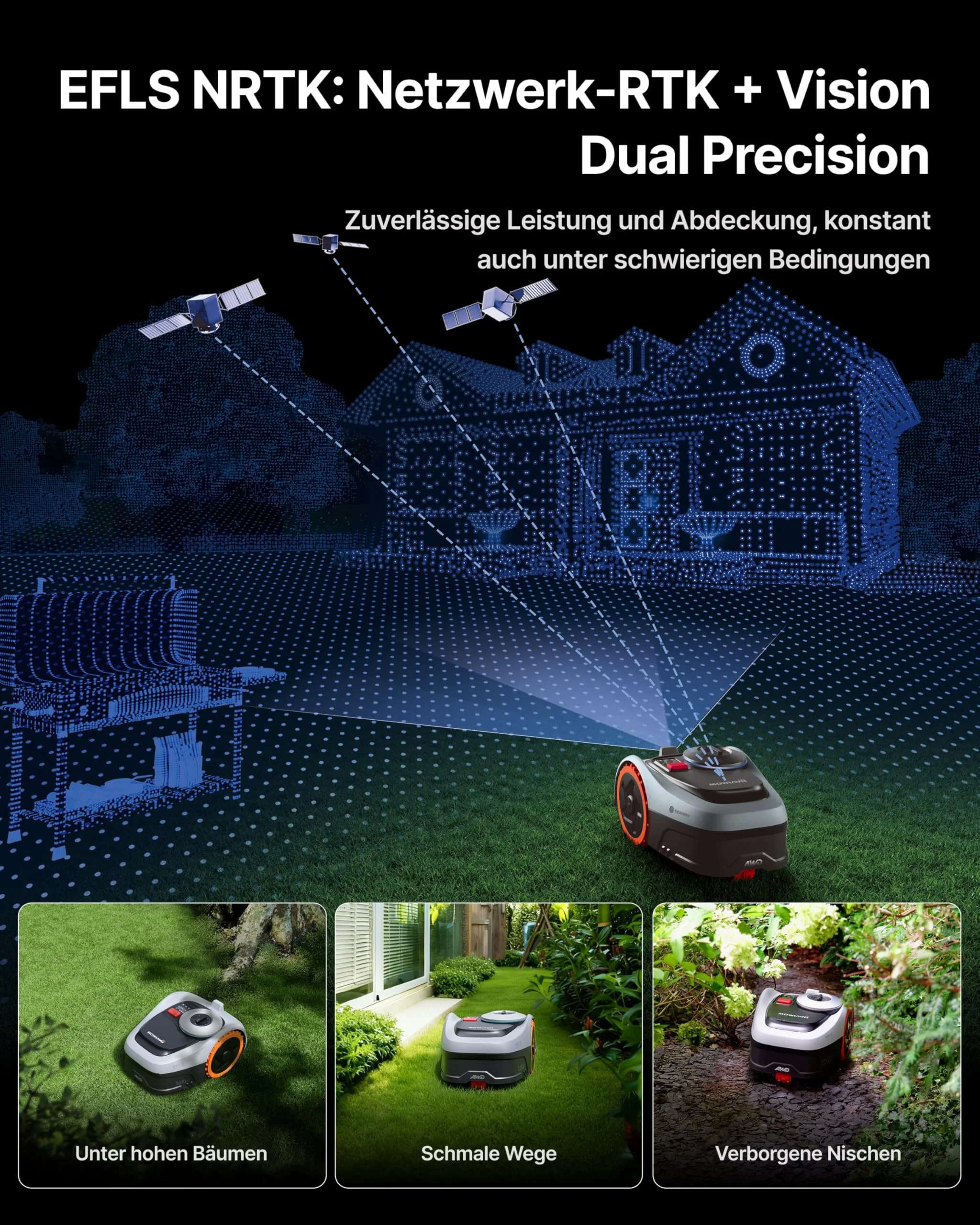 Segway Navimow i205 AWD (Neuer i105E) Mähroboter ohne Begrenzungskabel, Empf. 500 m², Allradantrieb für Steigungen bis zu 45%, EFLS NRTK + Vision, Automatisches Kartieren, Keine RTK-Antenne - Image 7