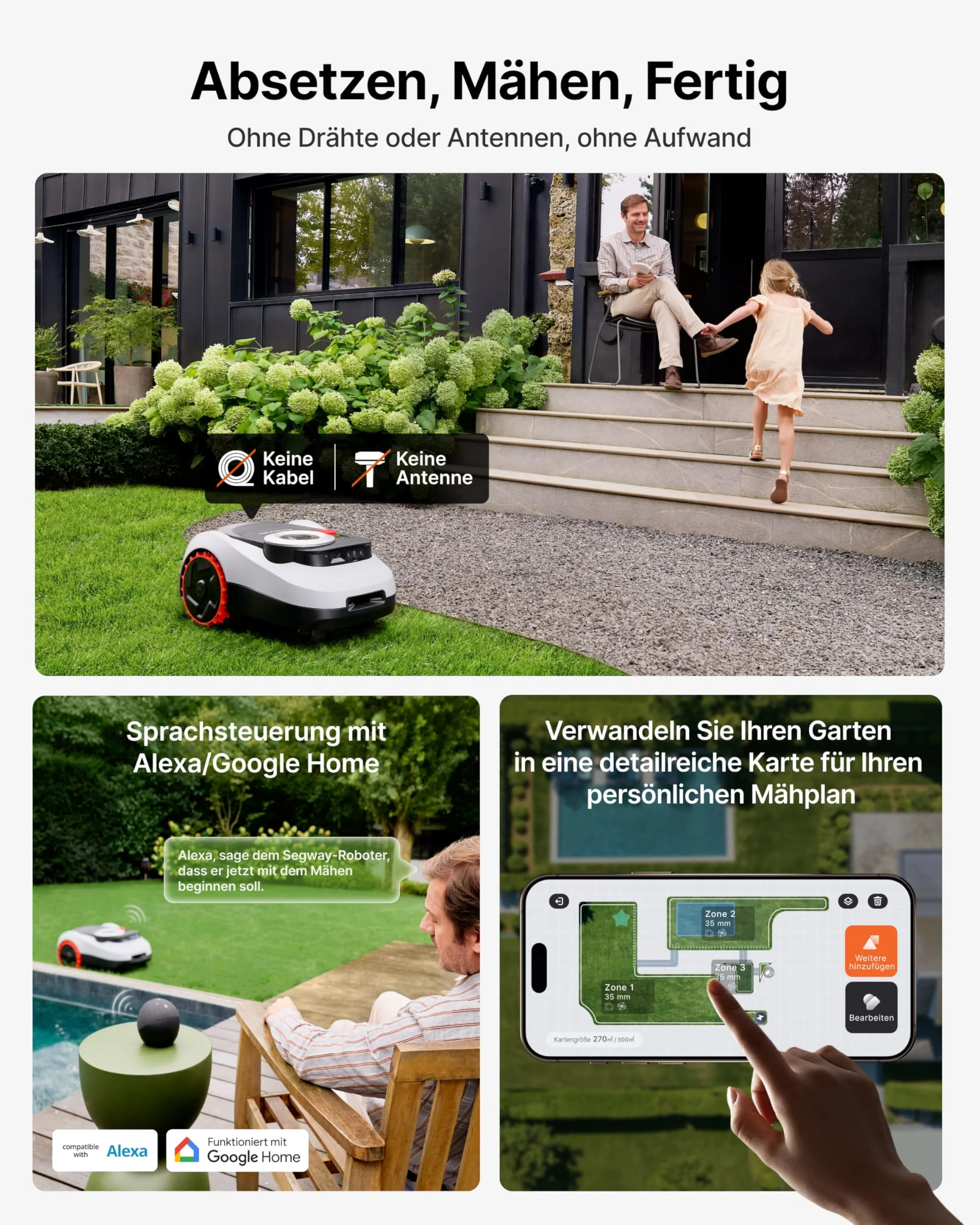 Segway Navimow i208 LiDAR Mähroboter ohne Begrenzungskabel für 800 m² mit Garage M + 2 Sätze Klingen, für 45% Steigung, LiDAR und Vision Dual System, EIN-TIPP-Kartieren (Getrennt versandt Werden) - Image 3
