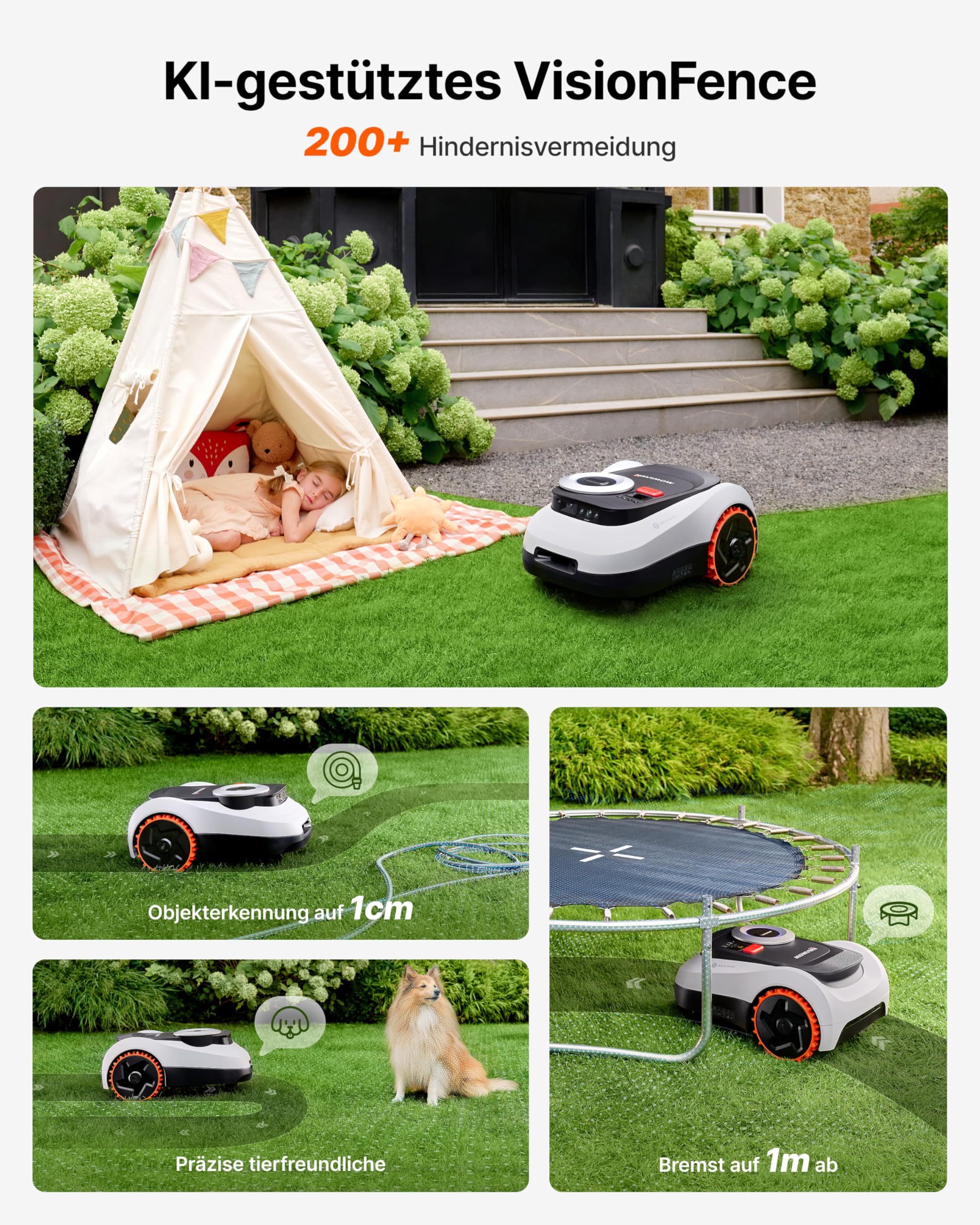 Segway Navimow i208 LiDAR Mähroboter ohne Begrenzungskabel für 800 m² mit Garage M + 2 Sätze Klingen, für 45% Steigung, LiDAR und Vision Dual System, EIN-TIPP-Kartieren (Getrennt versandt Werden) - Image 6