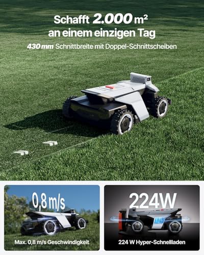 Segway Navimow X420 + Garage X (separater Versand), Mähroboter ohne Begrenzungskabel, für 2000 ㎡, Zero-Turn AWD für 84% Steigungen, NRTK+360° Vision+VIO, Keine RTK-Basisstation, 25-95 mm Schnitthöhe - Image 4