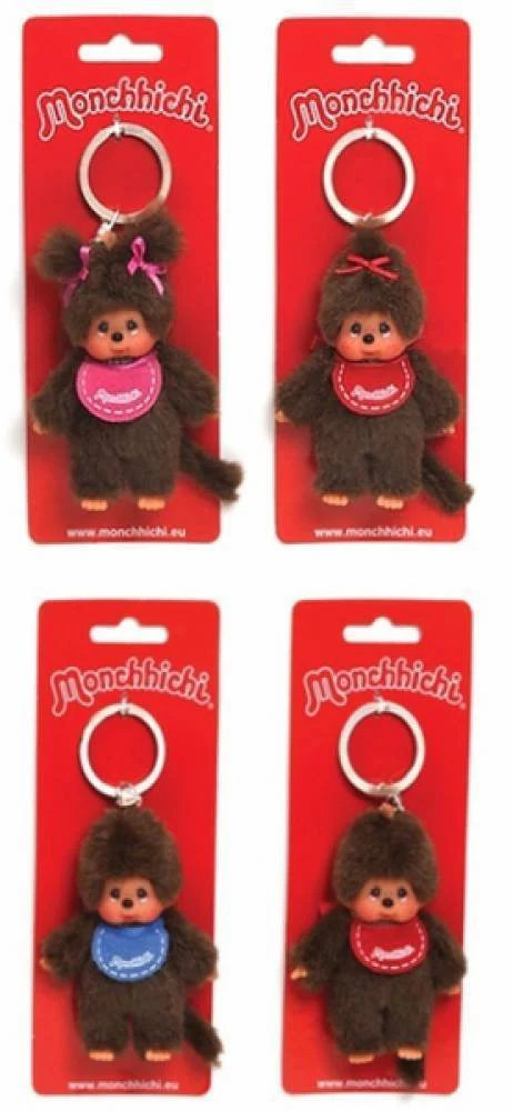 Sekiguchi 2534 - Original Monchhichi Mädchen oder Junge als Schlüsselanhänger, Plüschfigur mit Lätzchen, ca. 10 cm großer Anhänger aus braunem Plüsch für Rucksäcke, Taschen und Federmappen - Image 2