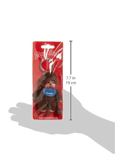 Sekiguchi 2534 - Original Monchhichi Mädchen oder Junge als Schlüsselanhänger, Plüschfigur mit Lätzchen, ca. 10 cm großer Anhänger aus braunem Plüsch für Rucksäcke, Taschen und Federmappen - Image 4