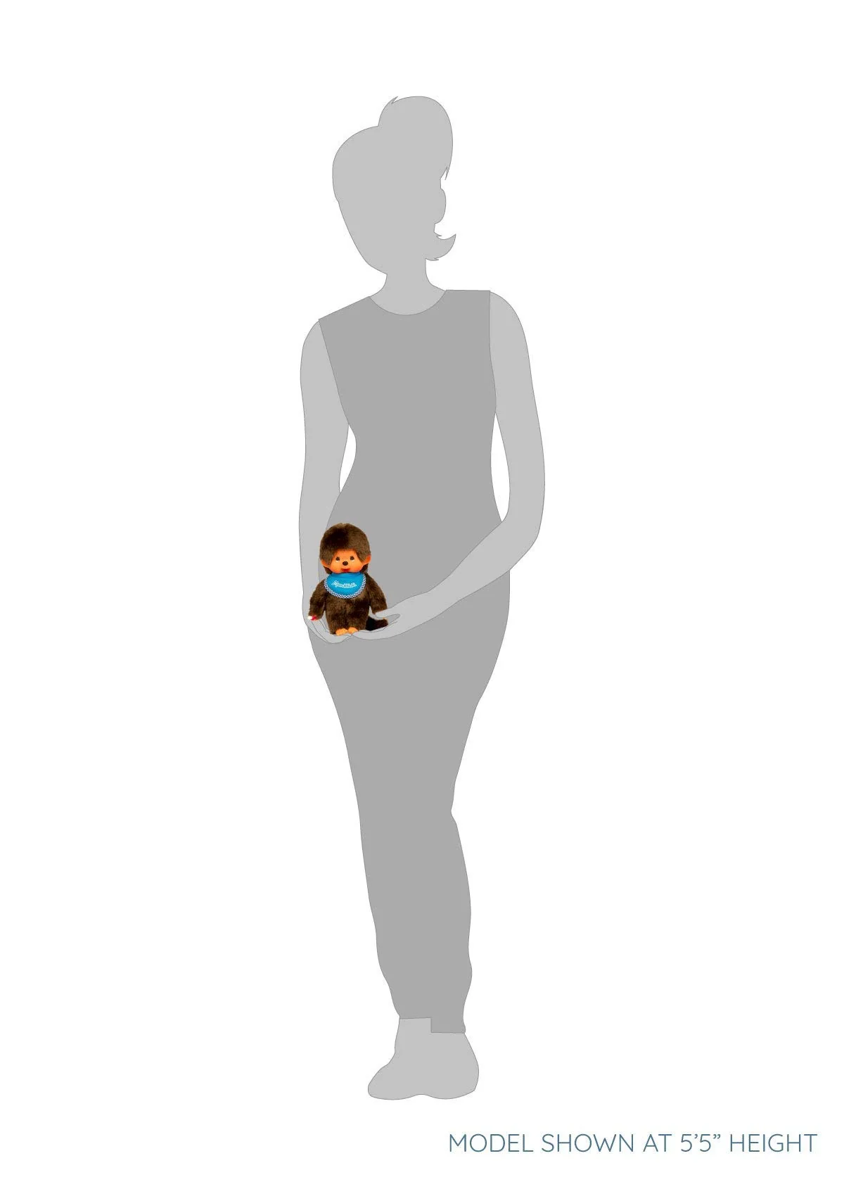Sekiguchi 255040 - Original Monchhichi Junge, Plüschtier mit blauem Lätzchen und Zöpfen mit Schleifen, ca. 20 cm großes Kuscheltier aus braunem Plüsch, Braun - Image 6