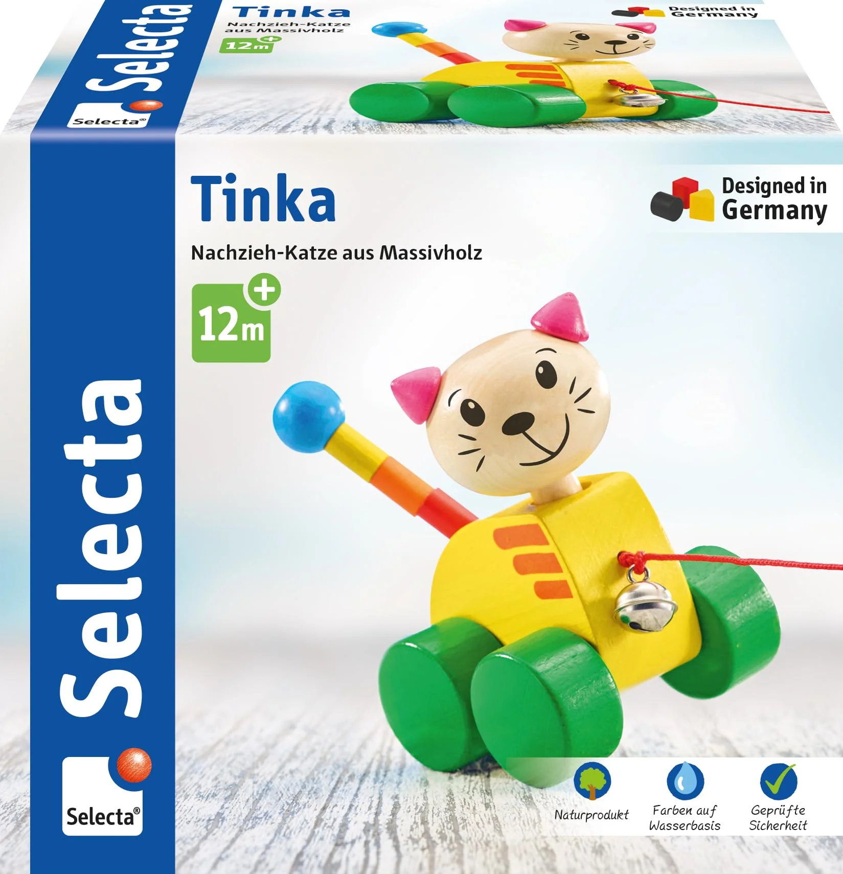 Selecta 62035 Tinka, Nachzieh Katze, Schiebe-und Nachziehspielzeug aus Holz, 12 cm - Image 5