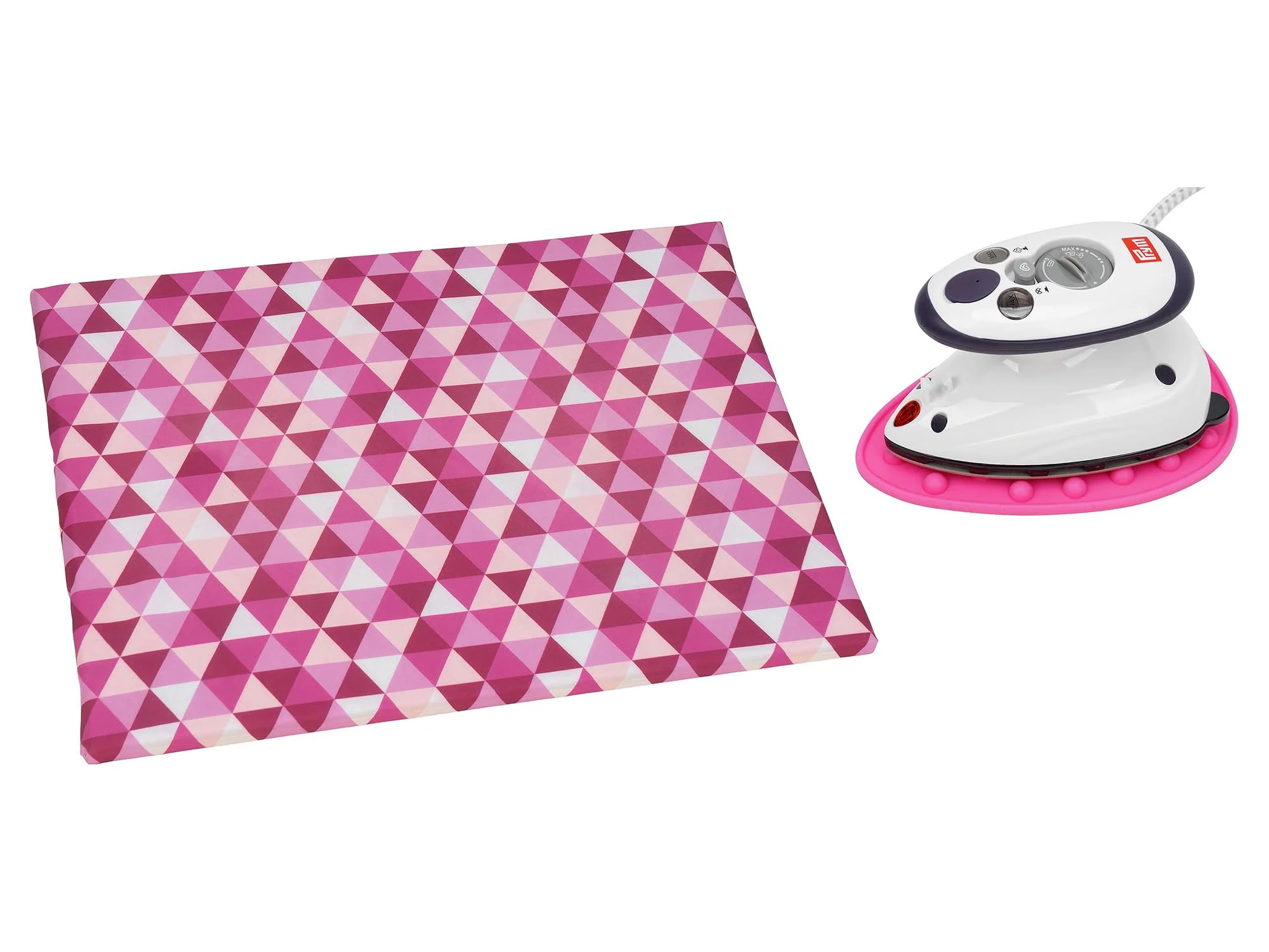SEMPLIX Bügel Set – Bügelunterlage mit rutschhemmender Rückseite 30 x 40 cm/Mini Bügeleisenablage 10,5 x 15,5 cm/Minibügeleisen von Prym (Beere/rosa) - Image 3