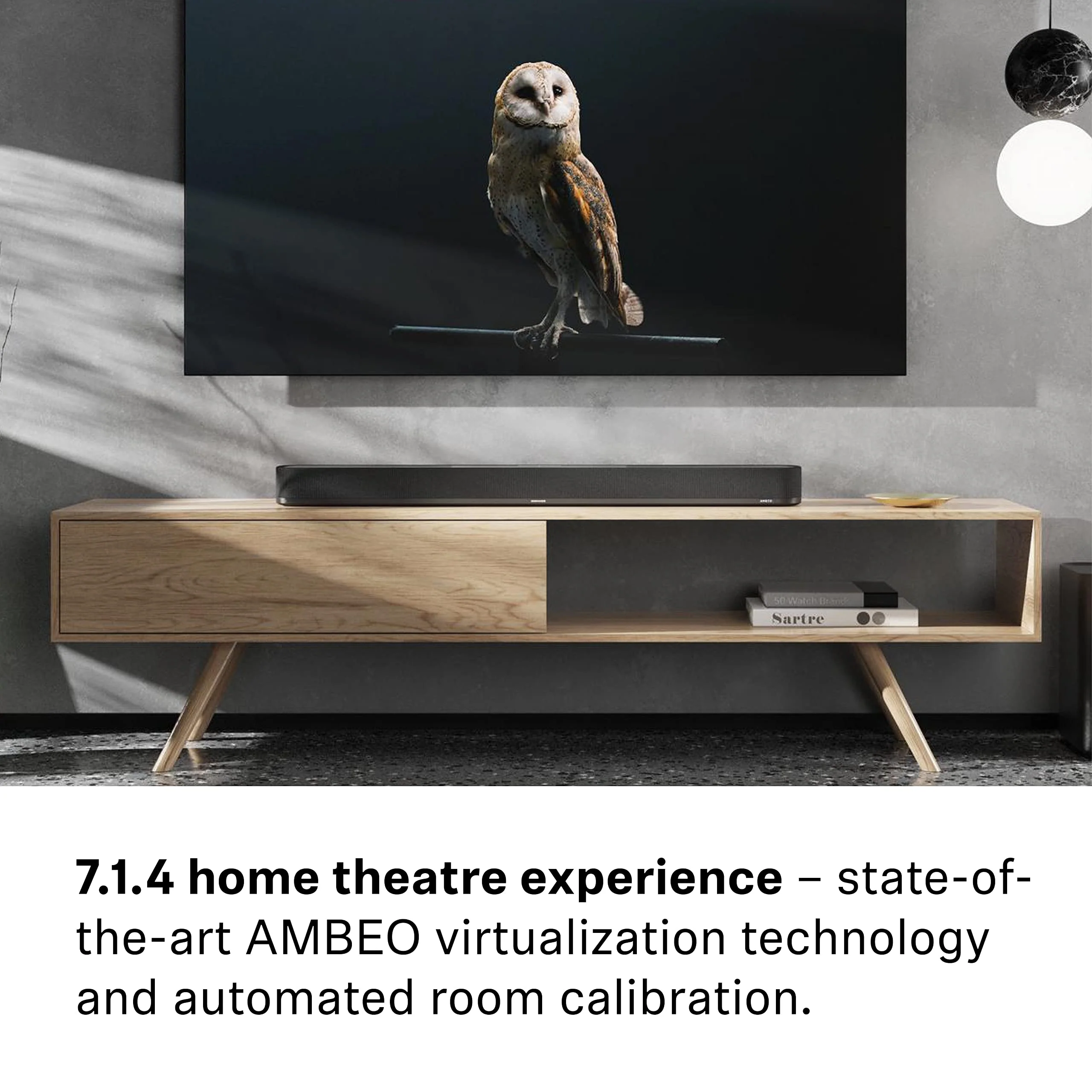 Sennheiser AMBEO Soundbar Plus für TV und Musik - EU-Stecker - 3D Surround Sound, virtuelles 7.1.4-Lautsprecher-Setup, eingebaute Dual Subwoofer und erweiterte Streaming-Anbindung