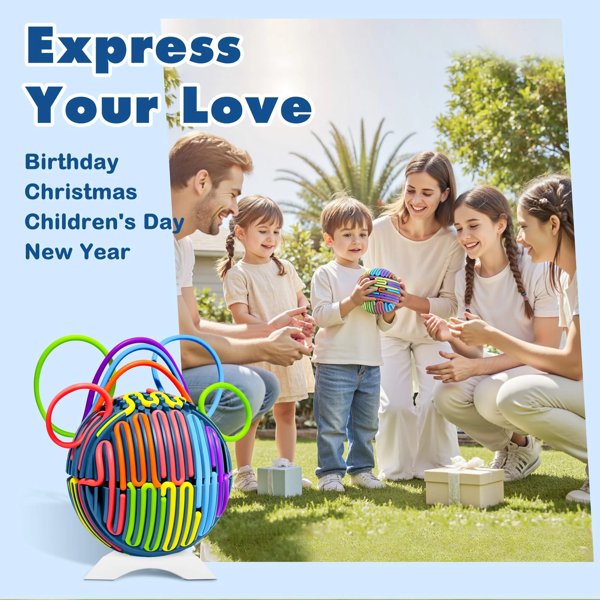 Sensorik Activity Ball mit 24 Bunte Silikonstreifen & Display-Ständer, Fidget Toy Stressabbau Spielzeug für Kinder & Erwachsene, Autismus/ADHS Sensory Spielzeug Ball mit integrierter Aufbewahrung - Image 2