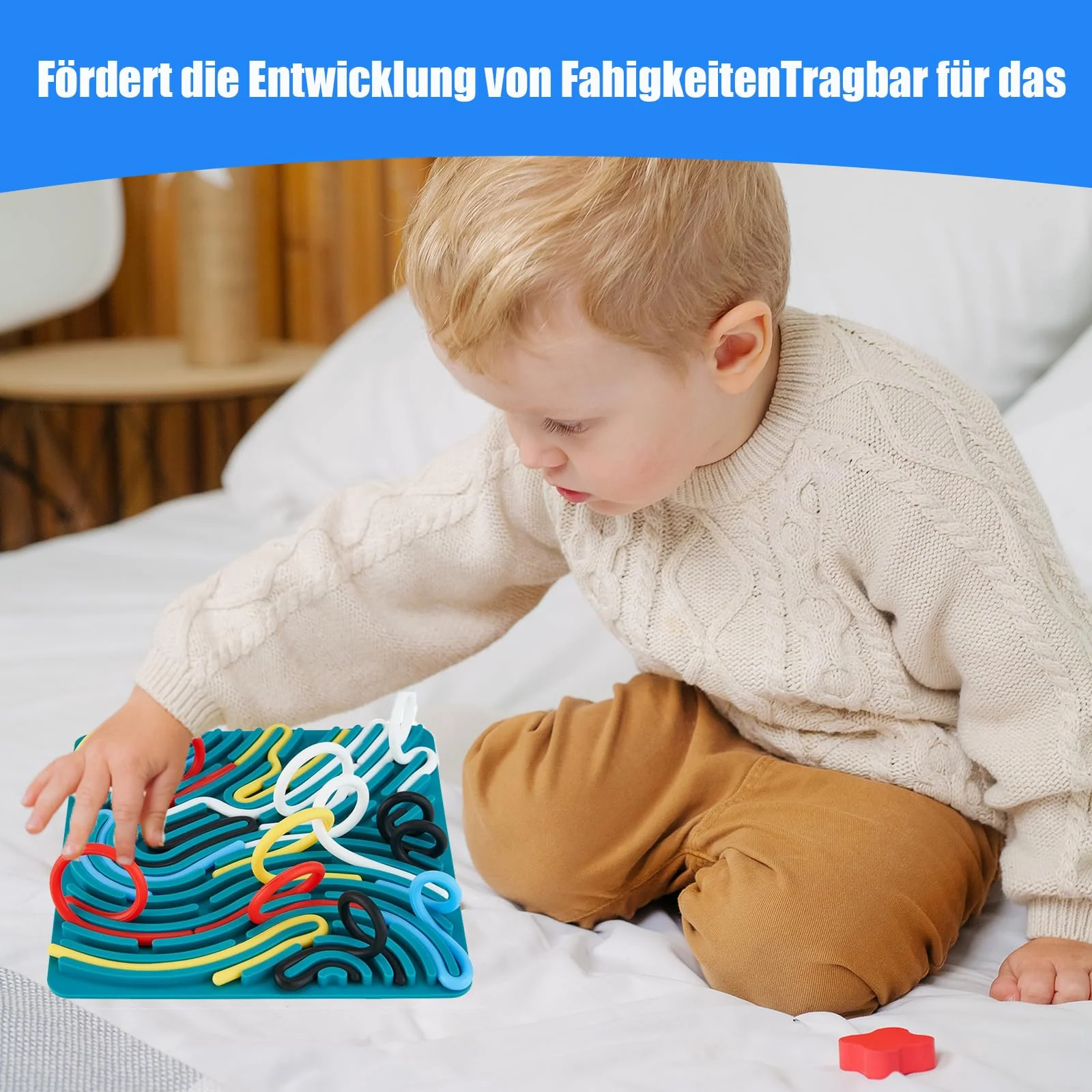 Sensorik Activity Board Doppelseitiges Aktivitätsbrett Sensorisches Aktivitätstafel für Kinder 3+ & Erwachsene zur Beruhigung, Angstzuständen, ADHD und Autismus, zum Reisetasche & 15 Schnüren (Grüner) - Image 5