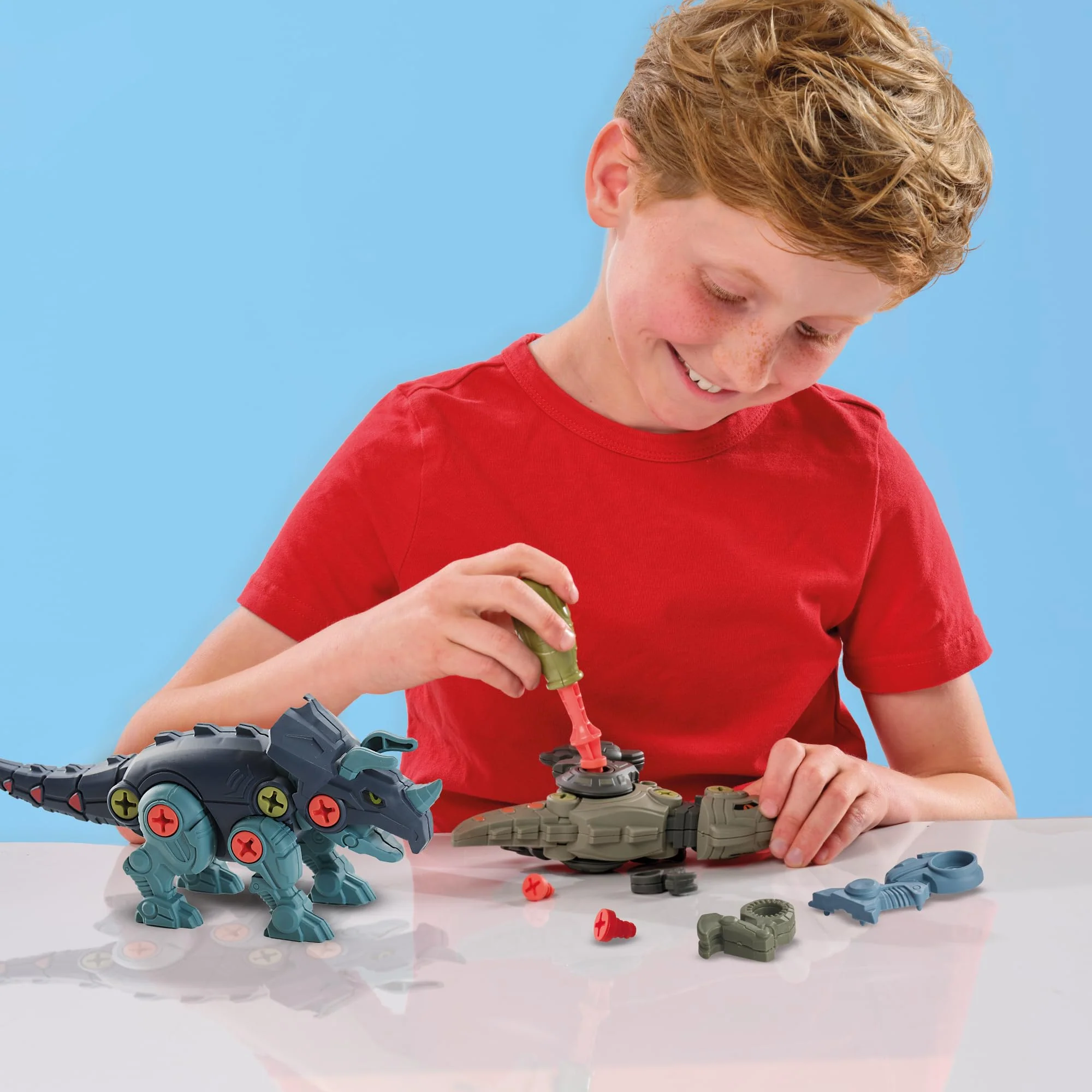 SES Creative 14291 Dino-Schraubkonstruktionen - Kreatives Bauset für Kinder ab 5 Jahren - Baue einen T-Rex und Triceratops - Fördert Problemlösungsfähigkeiten und Spaß, Weiß - Image 4