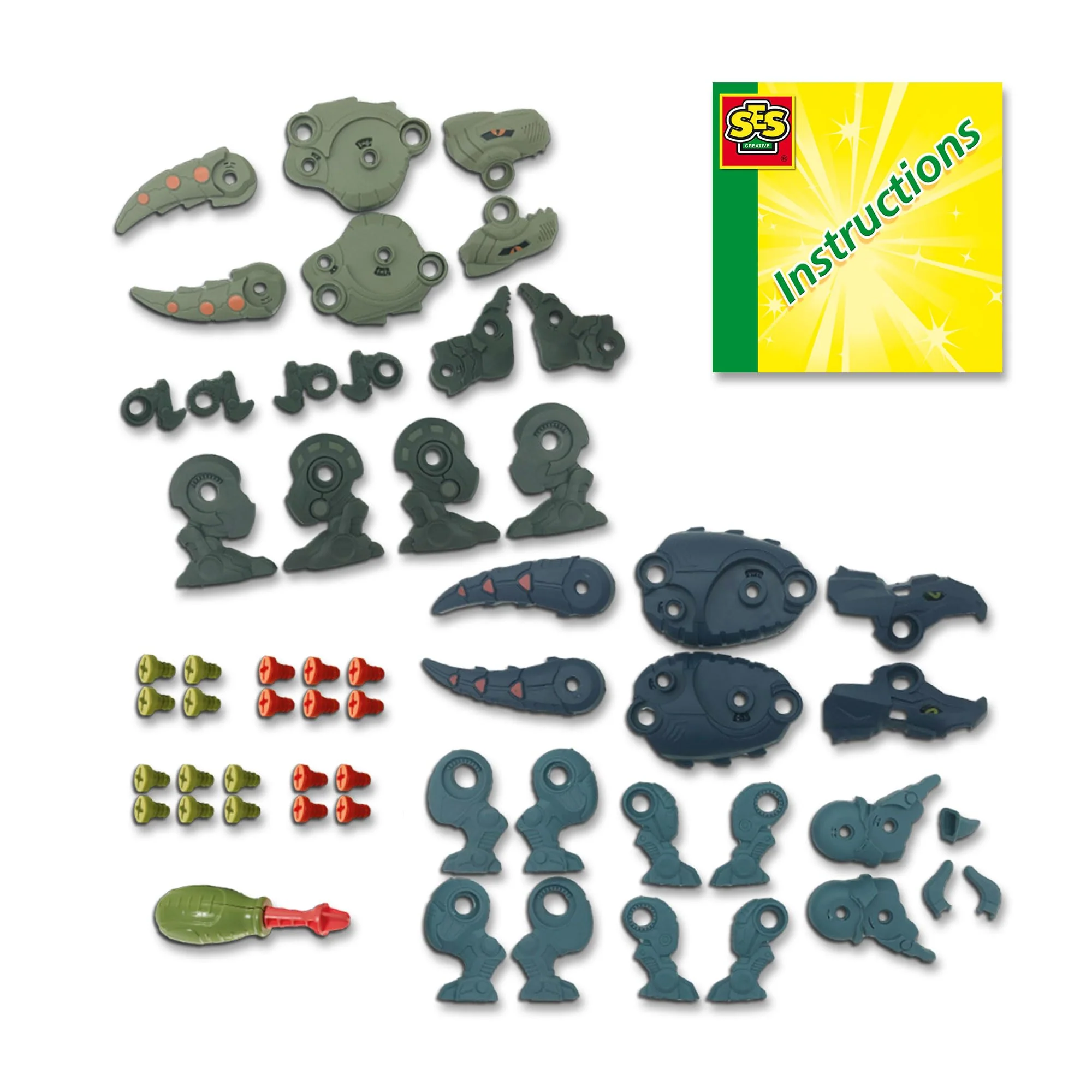 SES Creative 14291 Dino-Schraubkonstruktionen - Kreatives Bauset für Kinder ab 5 Jahren - Baue einen T-Rex und Triceratops - Fördert Problemlösungsfähigkeiten und Spaß, Weiß - Image 5