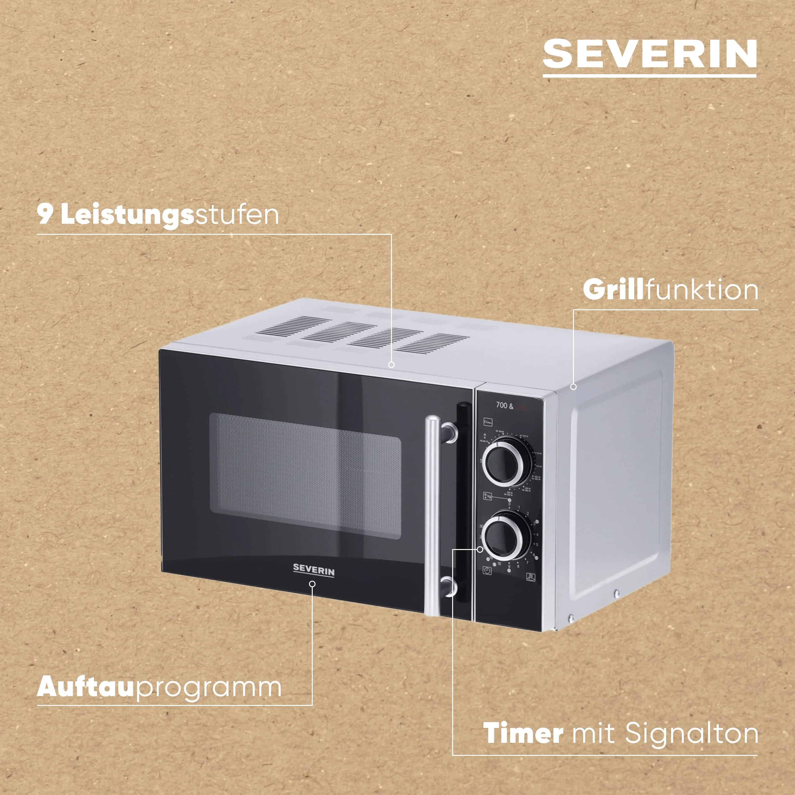 SEVERIN 2-in-1 Mikrowelle mit Grill 700 W, Grillofen mit 9 Automatikprogrammen, Mikrowelle mit Grillrost und Drehteller, silber-schwarz, MW 7771 - Image 4