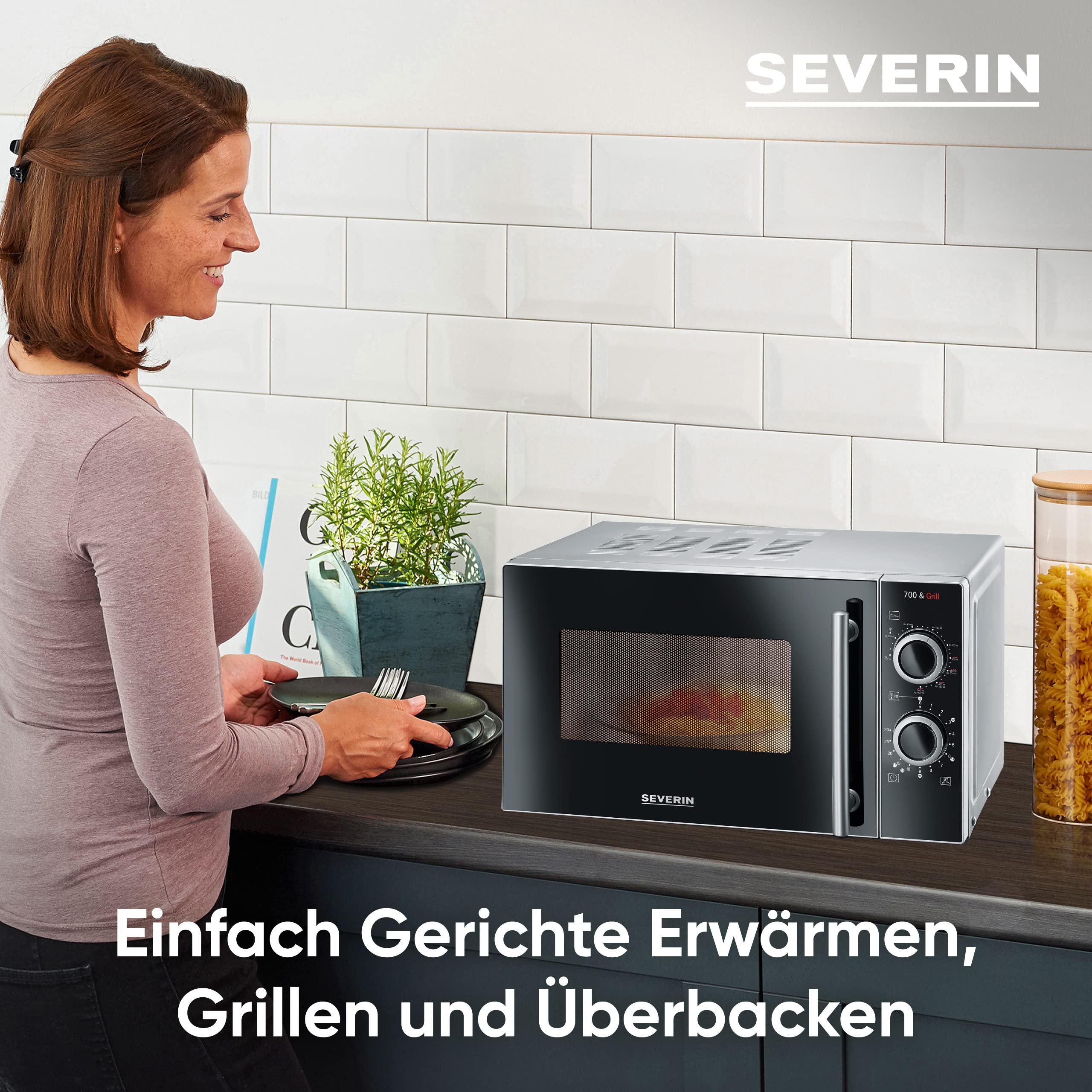 SEVERIN 2-in-1 Mikrowelle mit Grill 700 W, Grillofen mit 9 Automatikprogrammen, Mikrowelle mit Grillrost und Drehteller, silber-schwarz, MW 7771 - Image 5