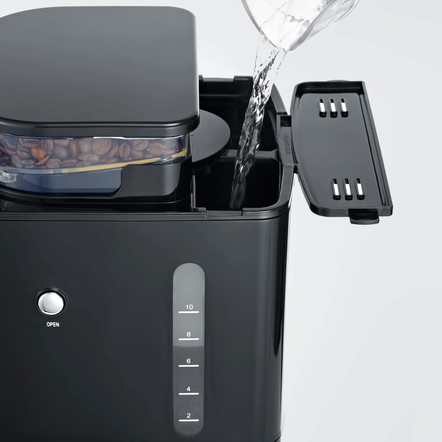 SEVERIN Kaffeemaschine mit Mahlwerk, Kaffeeautomat mit Glaskanne und Timer-Funktion, auch als Filterkaffeemaschine, Glas-Kaffeekanne für 8 Tassen, 1000 Watt, Edelstahl-gebürstet / Schwarz, KA 4810 - Image 2
