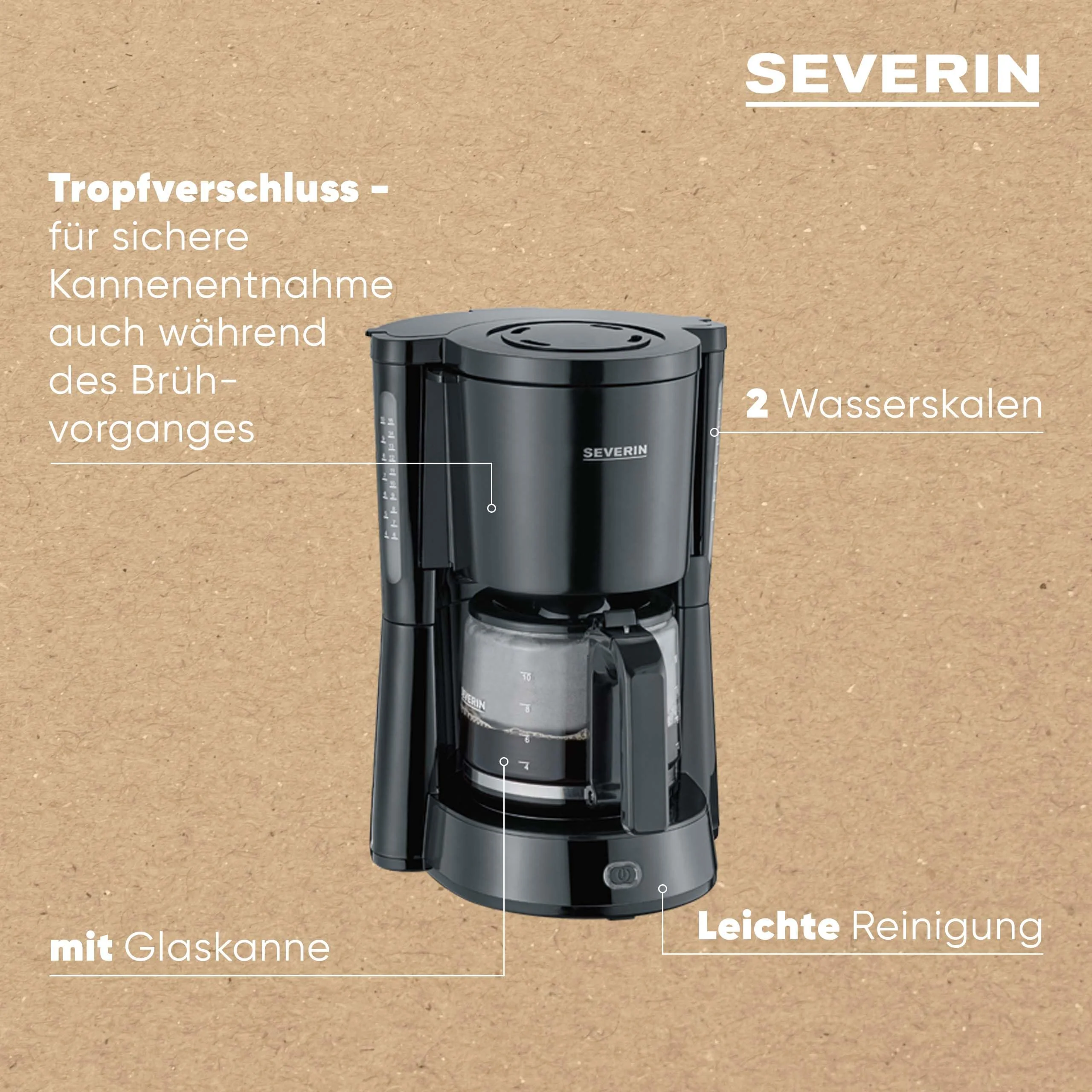 SEVERIN Kaffeemaschine "TypeSwitch" mit Glaskanne, AromaSwitch zur Wahl zwischen 2 Brühprofilen, Kaffeeautomat für bis zu 10 Tassen, 1.000W, Edelstahl-gebürstet-schwarz, KA 4825 - Image 2