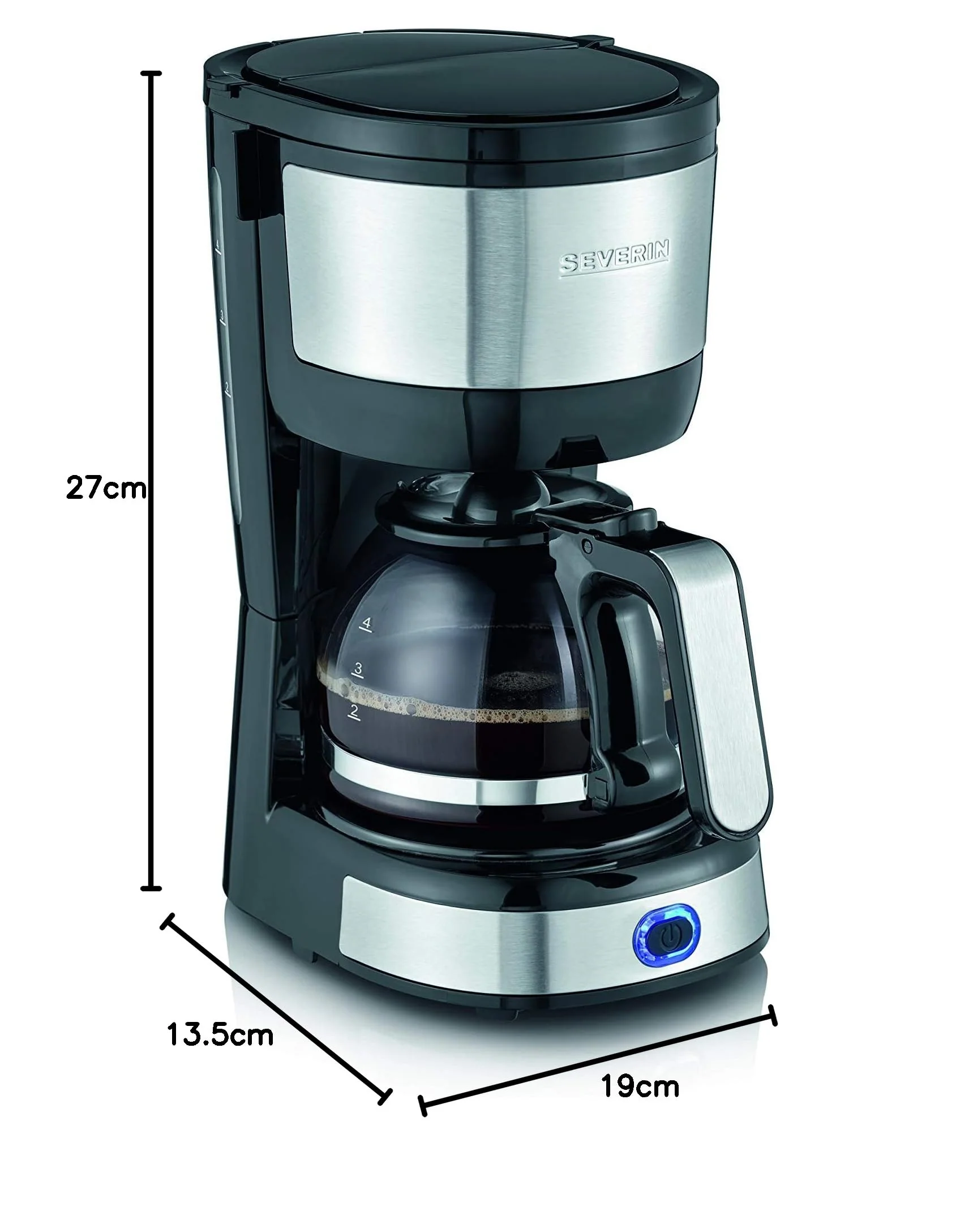 SEVERIN Kompakt Kaffeemaschine, aromatischer Kaffee mit dem Kaffeebereiter für bis zu 4 Tassen, Filterkaffeemaschine mit Permanent-Schwenkfilter, Edelstahl/schwarz, KA 4808 - Image 7