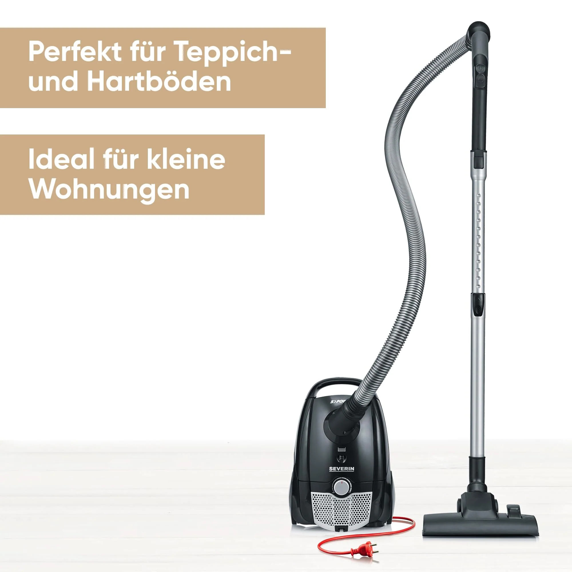 SEVERIN Staubsauger mit Beutel, kompakter & leiser Bodenstaubsauger für Teppich - & Hartböden, 750 W, Soft-Sound-Bodendüse, 8 m Reichweite, schwarz, BC 7030 - Image 7