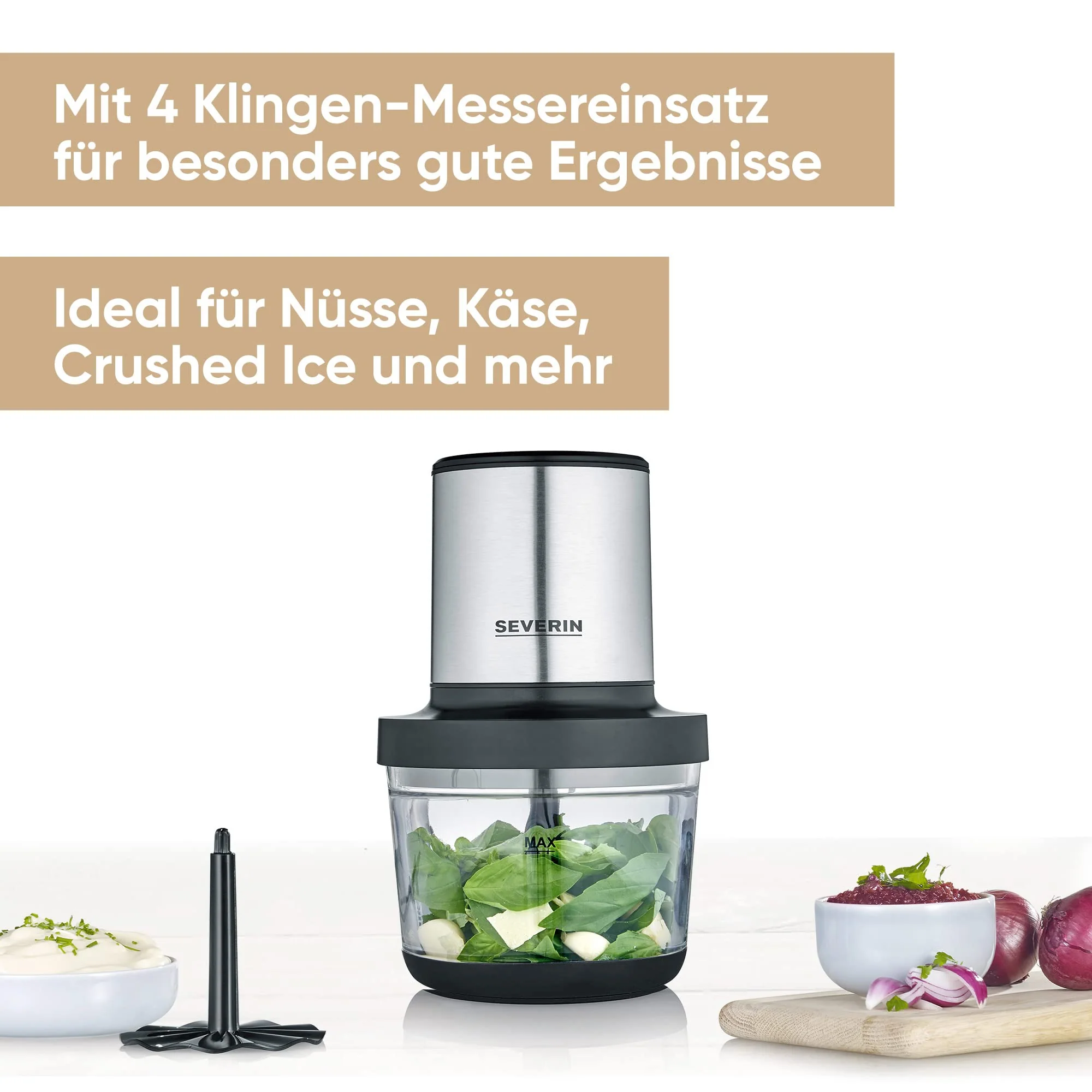 SEVERIN Universalzerkleinerer, Multizerkleinerer für grobes und feines Zerkleinern, geeignet für Crushed Ice, Käse, Nüsse und mehr, matt-schwarz/Edelstahl-gebürstet, KM 3867 - Image 6