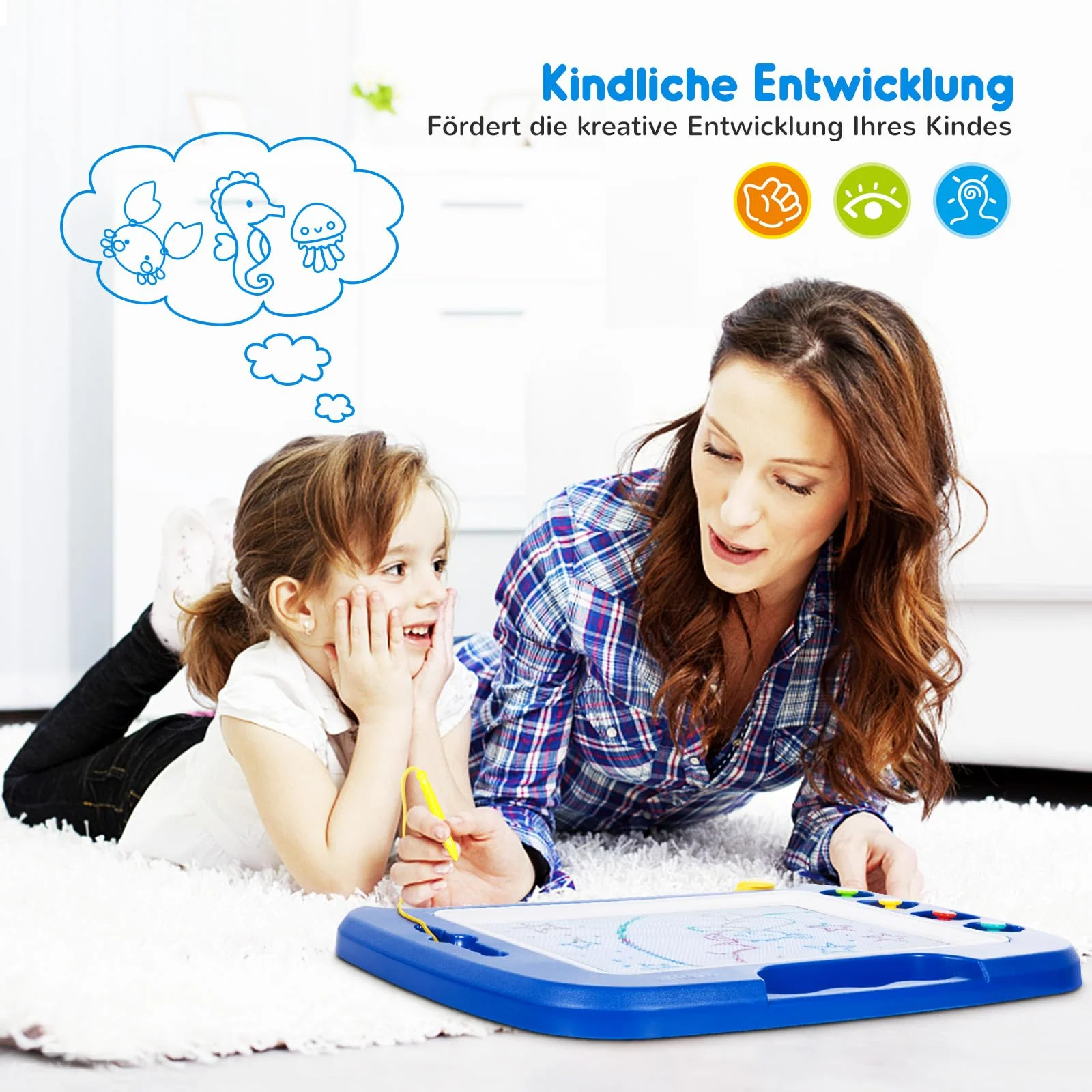 SGILE Große Magnetische Maltafel Zaubertafel, 42x32cm Zeichentafel Zaubermaltafel Malbrett mit 4 Form Stempel für Kinder ab 3 Jahre Geschenk, Blau - Image 4
