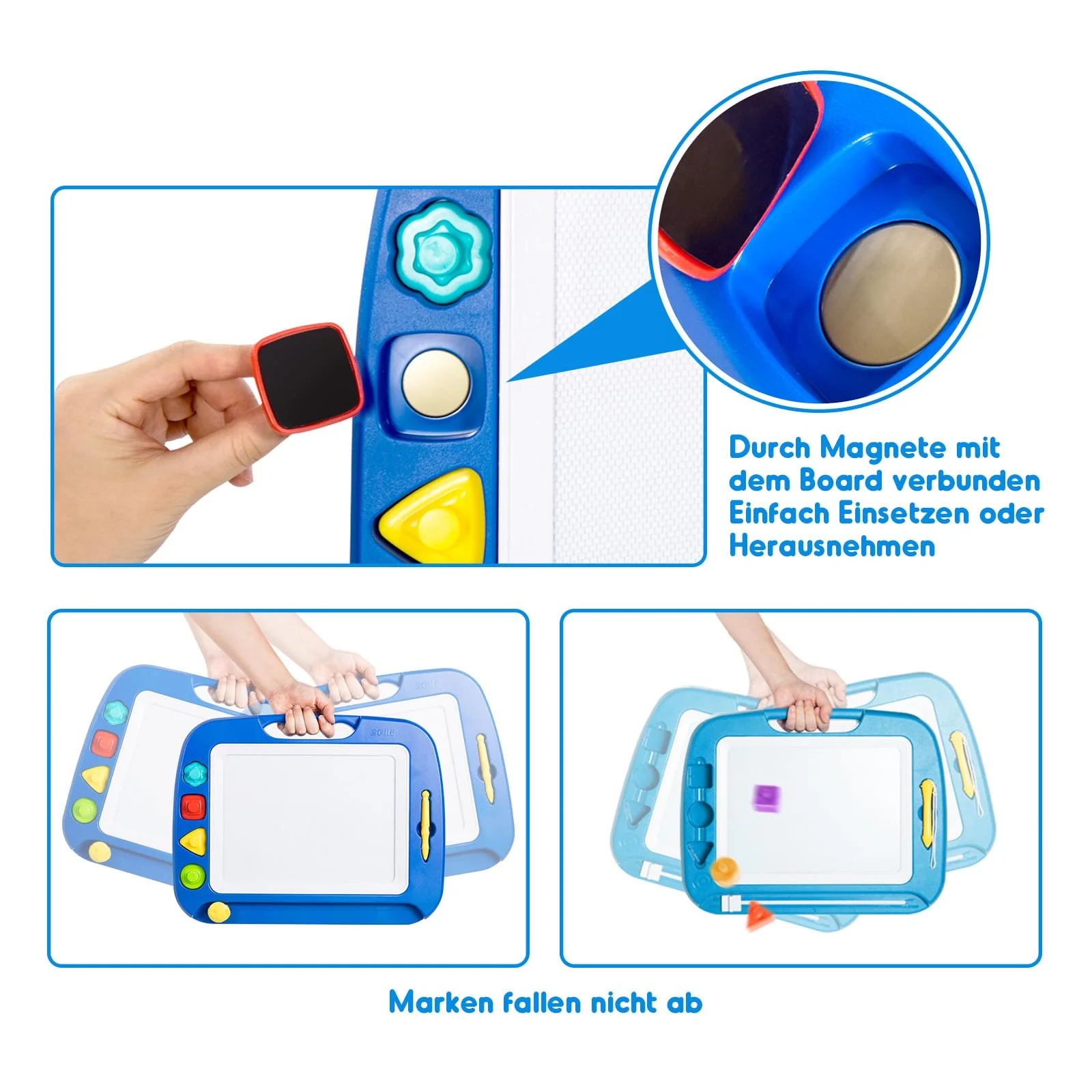SGILE Große Magnetische Maltafel Zaubertafel, 42x32cm Zeichentafel Zaubermaltafel Malbrett mit 4 Form Stempel für Kinder ab 3 Jahre Geschenk, Blau - Image 5