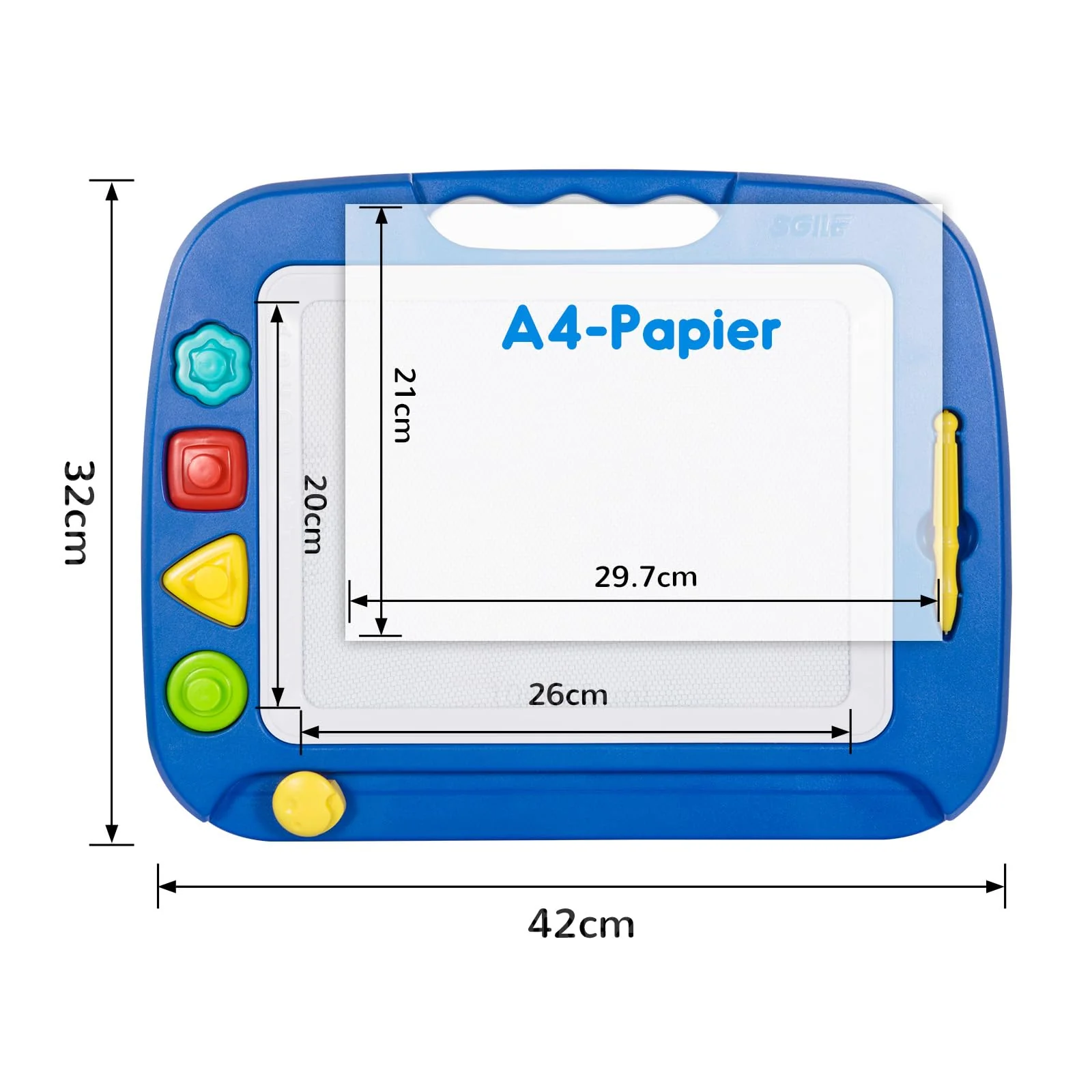 SGILE Große Magnetische Maltafel Zaubertafel, 42x32cm Zeichentafel Zaubermaltafel Malbrett mit 4 Form Stempel für Kinder ab 3 Jahre Geschenk, Blau - Image 6