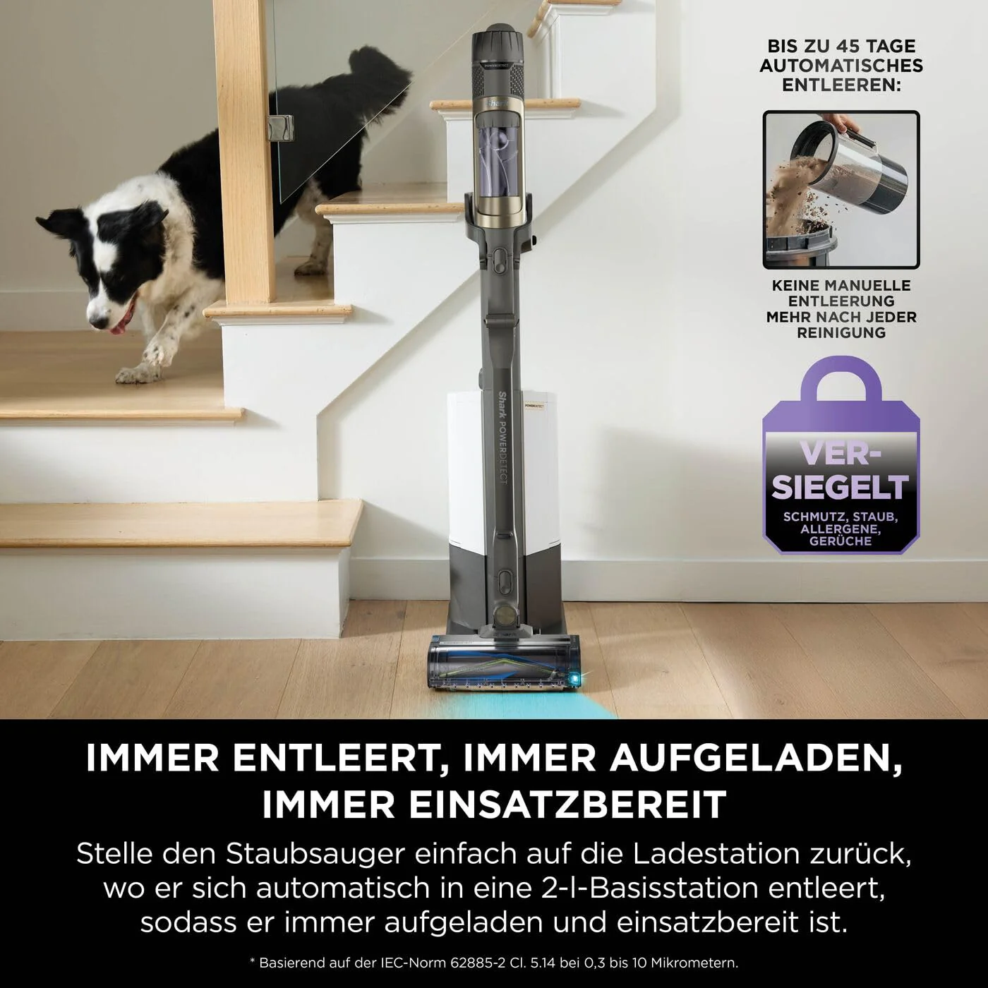 Shark PowerDetect Clean & Empty Akku-Staubsauger mit Absaugstation, bis 70 Min. Laufzeit, kabellos, selbstentleerend, für Tierhaare, Allergiker, Teppich und Hartböden, mit LED-Licht, IP3225EUT - Image 13