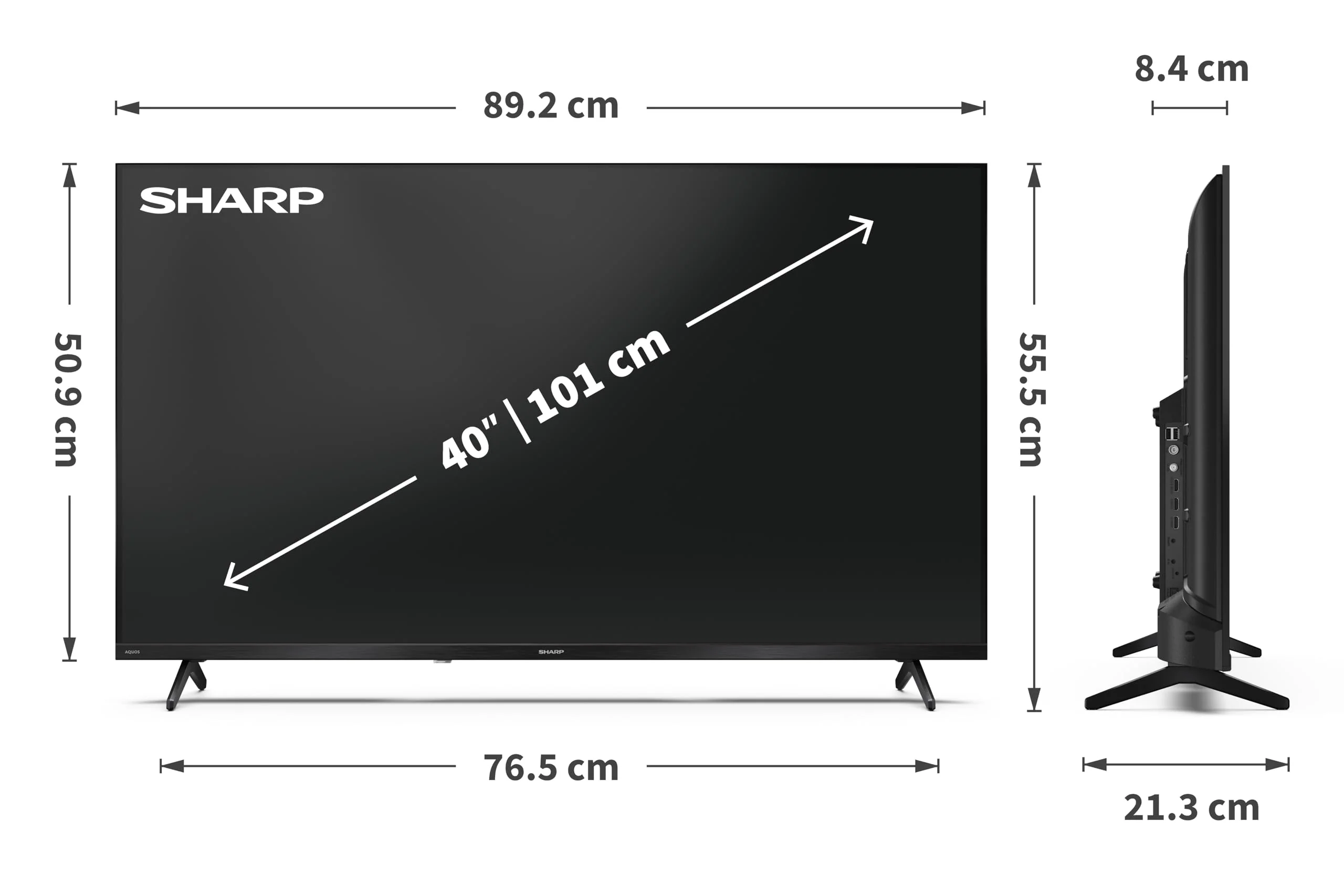 SHARP 40HF3365E – Google TV, 40" FHD, Rahmenlos, 60 Hz, QLED, Google Assistant mit Mikrofon, Chromecast, Bluetooth, 2x8 W Sound, 3X HDMI, 2X USB, Farbe: Schwarz - Image 2