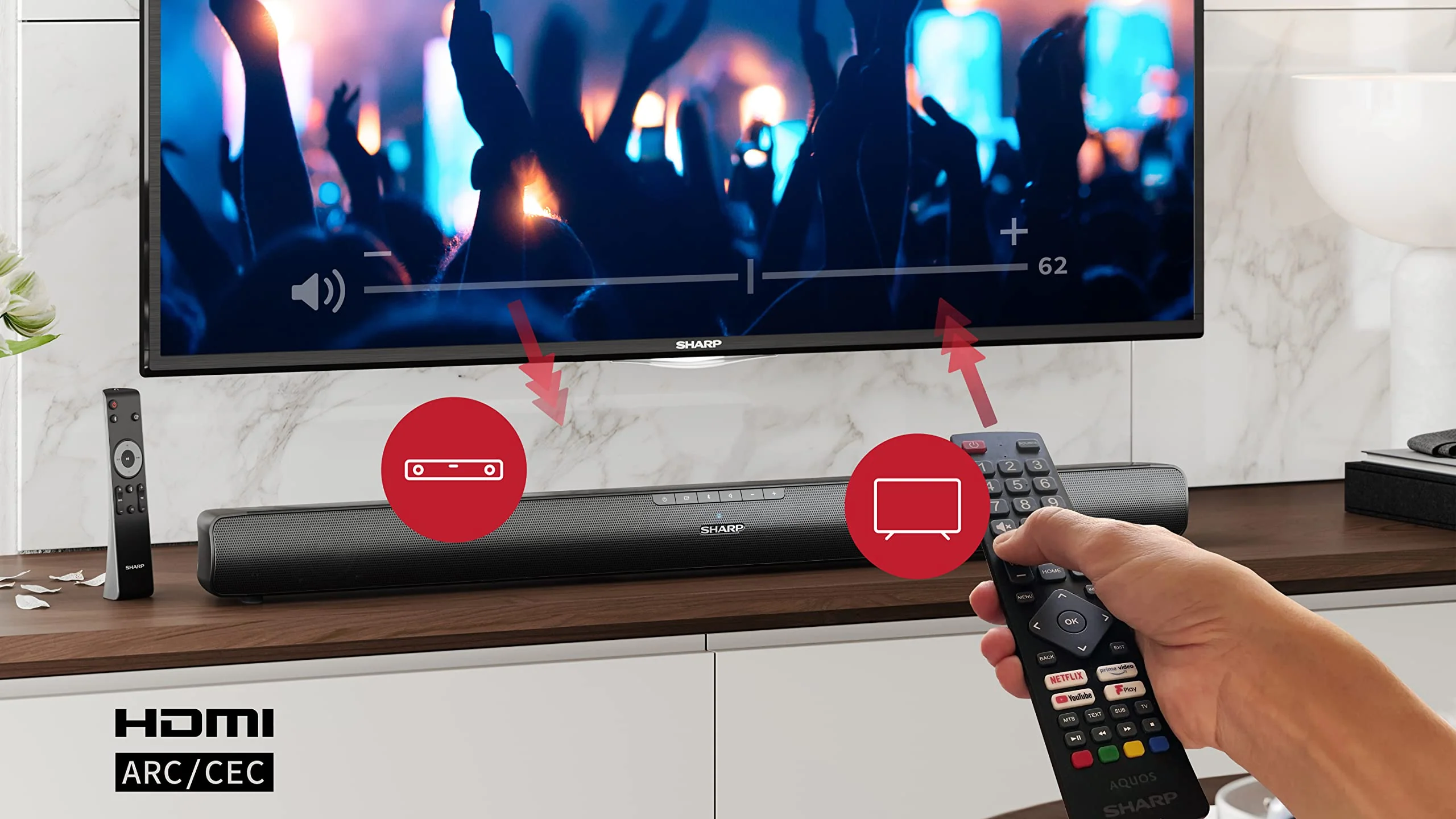 SHARP HTSB100 2.0 Soundbar 75W (USB, Bluetooth, HDMI, Optisch, AUX-In (3,5mm), Breite: 80cm), schwarz - Image 2