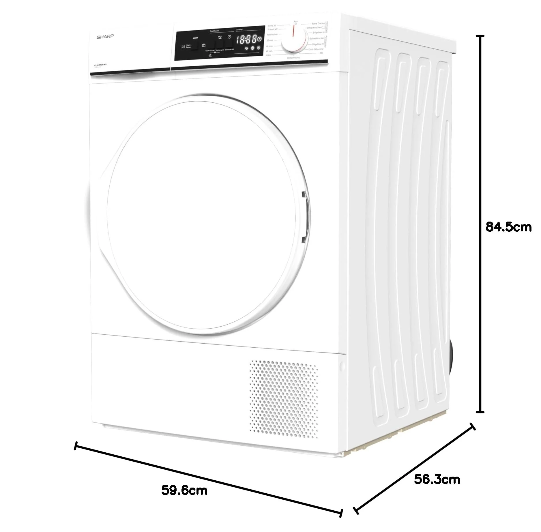 Sharp KD-NHA7S8PW3-DE Wärmepumpentrockner Frontlader, 7 kg, 15 Programme, 30 Min. Kurzprogramm, Schontrommel, LED-Innenbeleuchtung, Kindersicherung, Weiß - Image 7