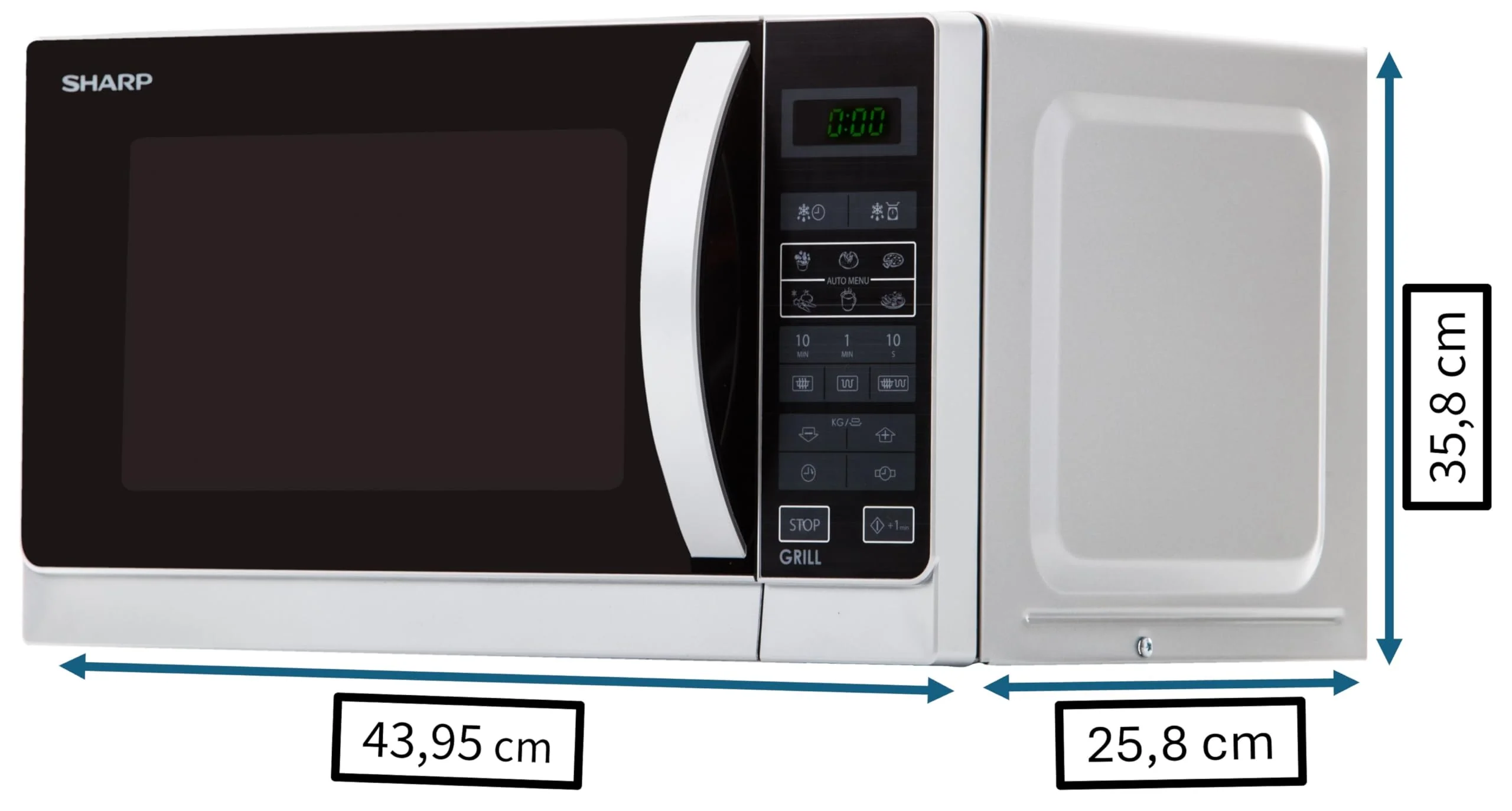 Sharp R642INW 2-in-1 Mikrowelle mit Grill/ 20 L/ 800 W/ 1000 W Quarzgrill/ 8 Automatikprogramme/ Timer/ Kindersicherung/ Energiesparmodus/ Glasdrehteller (25, 5 cm)/ silber - Image 4