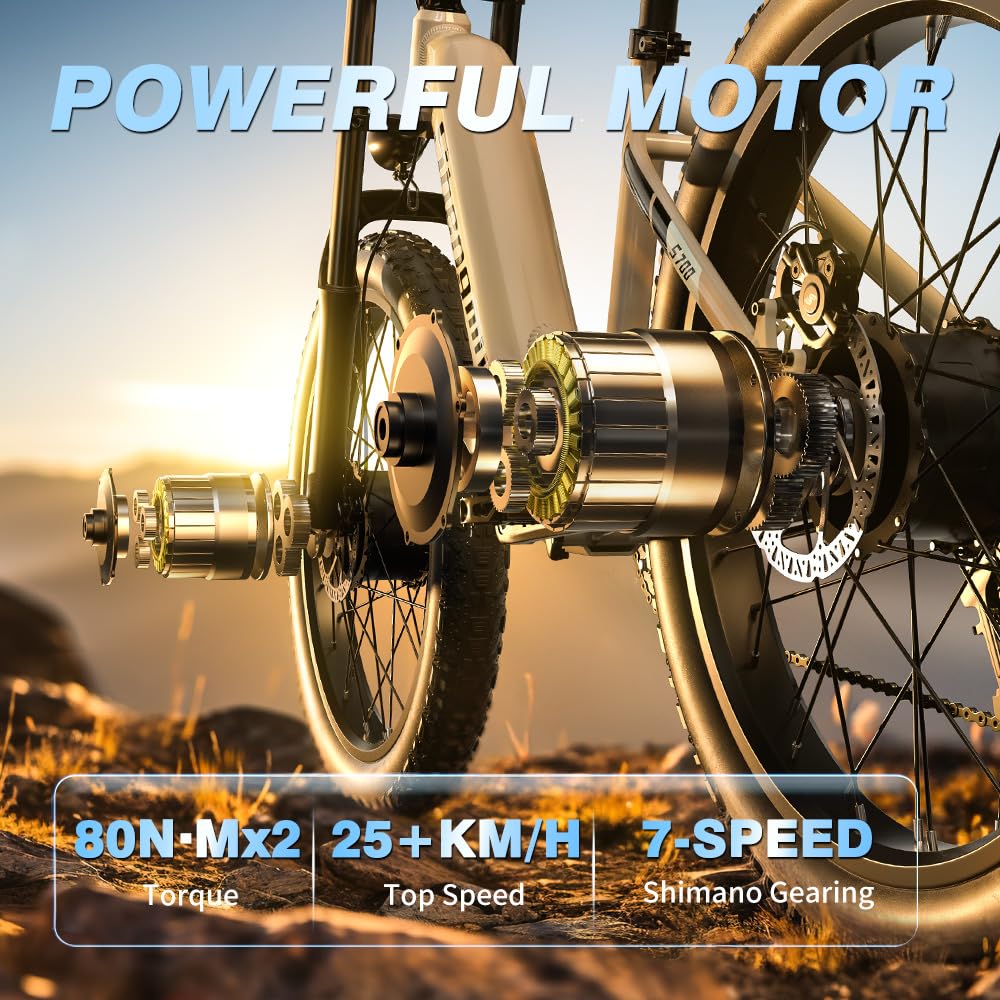 Shengmilo E Bike Elektrofahrrad Herren Damen 26'' E-Mountainbike E-Bike 48V17.5Ah Akku 7 Gang Schaltwerk Elektrisches Fahrrad mit Bafang motor Fat Tire hydraulische Scheibenbremsen Hinter Gepäckträger - Image 6