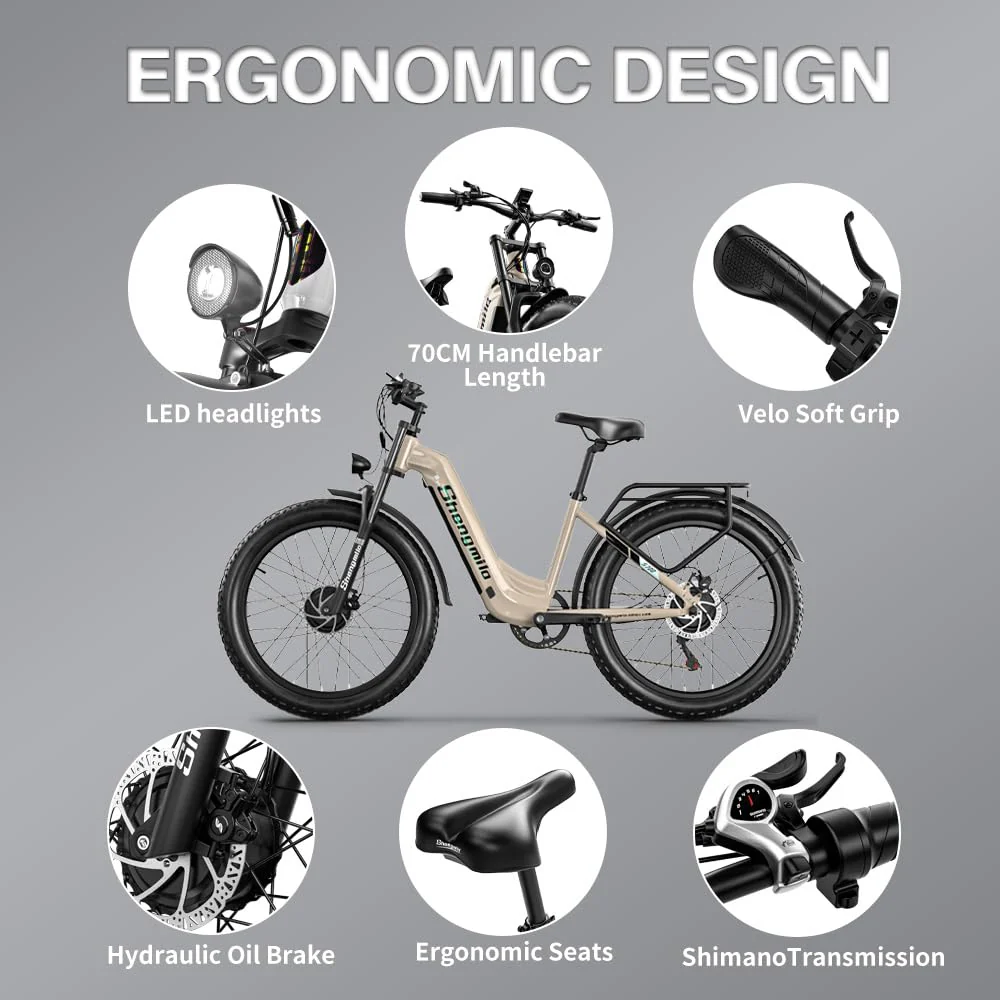 Shengmilo E Bike Elektrofahrrad Herren Damen 26'' E-Mountainbike E-Bike 48V17.5Ah Akku 7 Gang Schaltwerk Elektrisches Fahrrad mit Bafang motor Fat Tire hydraulische Scheibenbremsen Hinter Gepäckträger - Image 8