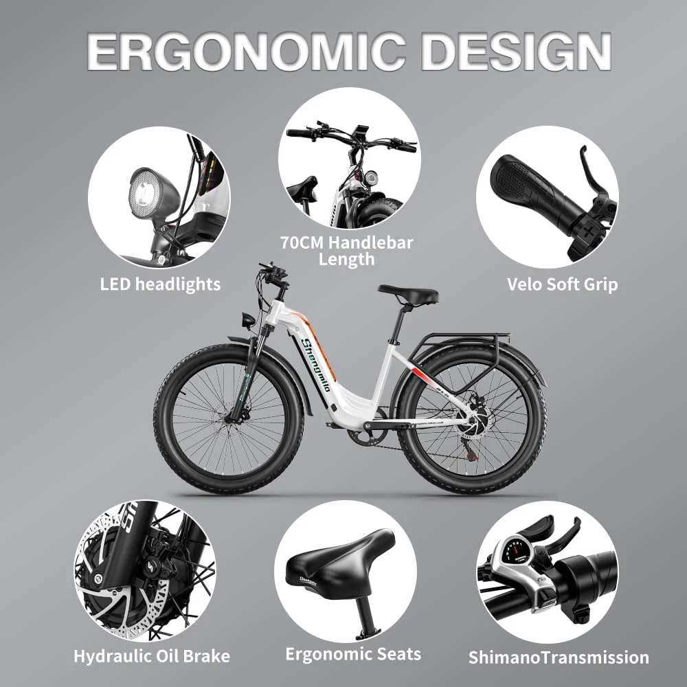 Shengmilo E Bike Herren,Mountainbike,80NM,48V 17.5AH Batterie,26 Zoll E Bike Damen,7-Gang Getriebe mit LCD-Display,Dual Shock Elektrofahrrad,Citybike,COC,CE (MX06) - Image 2