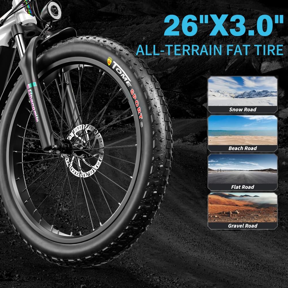 Shengmilo E Bike Herren,Mountainbike,80NM,48V 17.5AH Batterie,26 Zoll E Bike Damen,7-Gang Getriebe mit LCD-Display,Dual Shock Elektrofahrrad,Citybike,COC,CE (MX06) - Image 8