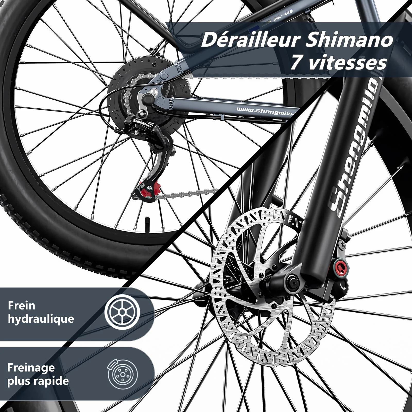 Shengmilo MX05 E Bike Herren Elektrofahrrad 26 Zoll E-Mountainbike Vollfederung E-Bike 48V 17.5Ah Akku 7 Gang Schaltwerk Pedelec Elektrisches Fahrrad mit Fat Tire - Image 10