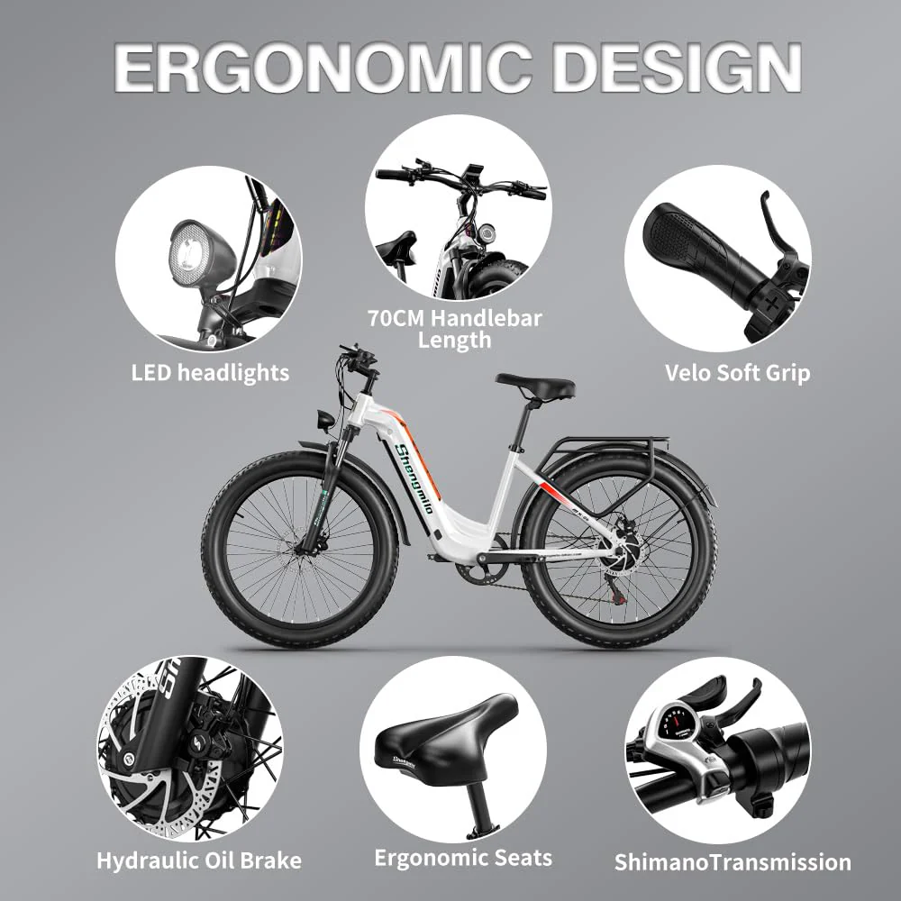 Shengmilo MX06 e Bike Herren/ebike Damen, 1OOOW 80N.M, 26 Zoll Fat Tire Elektrofahrrad,7-Gang-Schaltung, 48V 17.5AH Batterie,City Bike, Elektrofahrrad, Geschenk für Männer und Frauen mit 165-200cm - Image 4