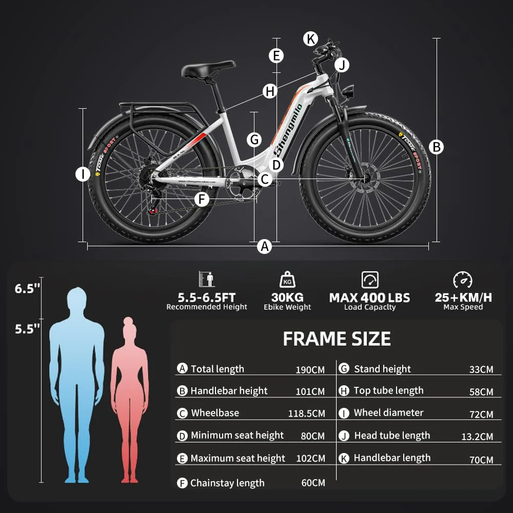 Shengmilo MX06 e Bike Herren/ebike Damen, 1OOOW 80N.M, 26 Zoll Fat Tire Elektrofahrrad,7-Gang-Schaltung, 48V 17.5AH Batterie,City Bike, Elektrofahrrad, Geschenk für Männer und Frauen mit 165-200cm - Image 5