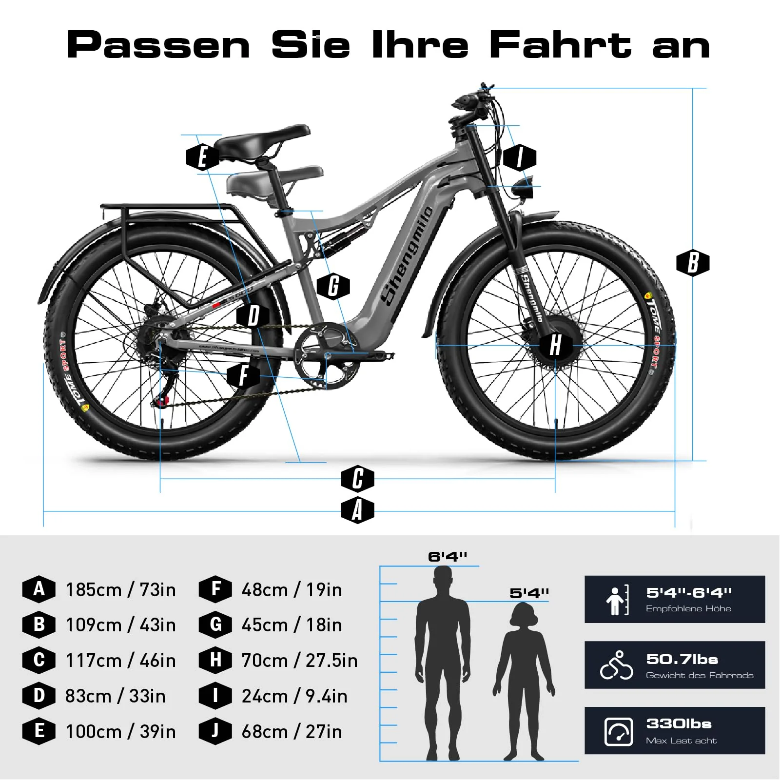 Shengmilo S600 2 * 1OOOW Dual Motor Aluminium Rahmen E-Bike, Drehmoment 80N.M×2,26Zoll,3.0 Fat Tire Elektrofahrrad, 840WH Akku mit abnehmbarem Li-Ion Akku und 7 Gangschaltung Herren Damen e Bike - Image 7