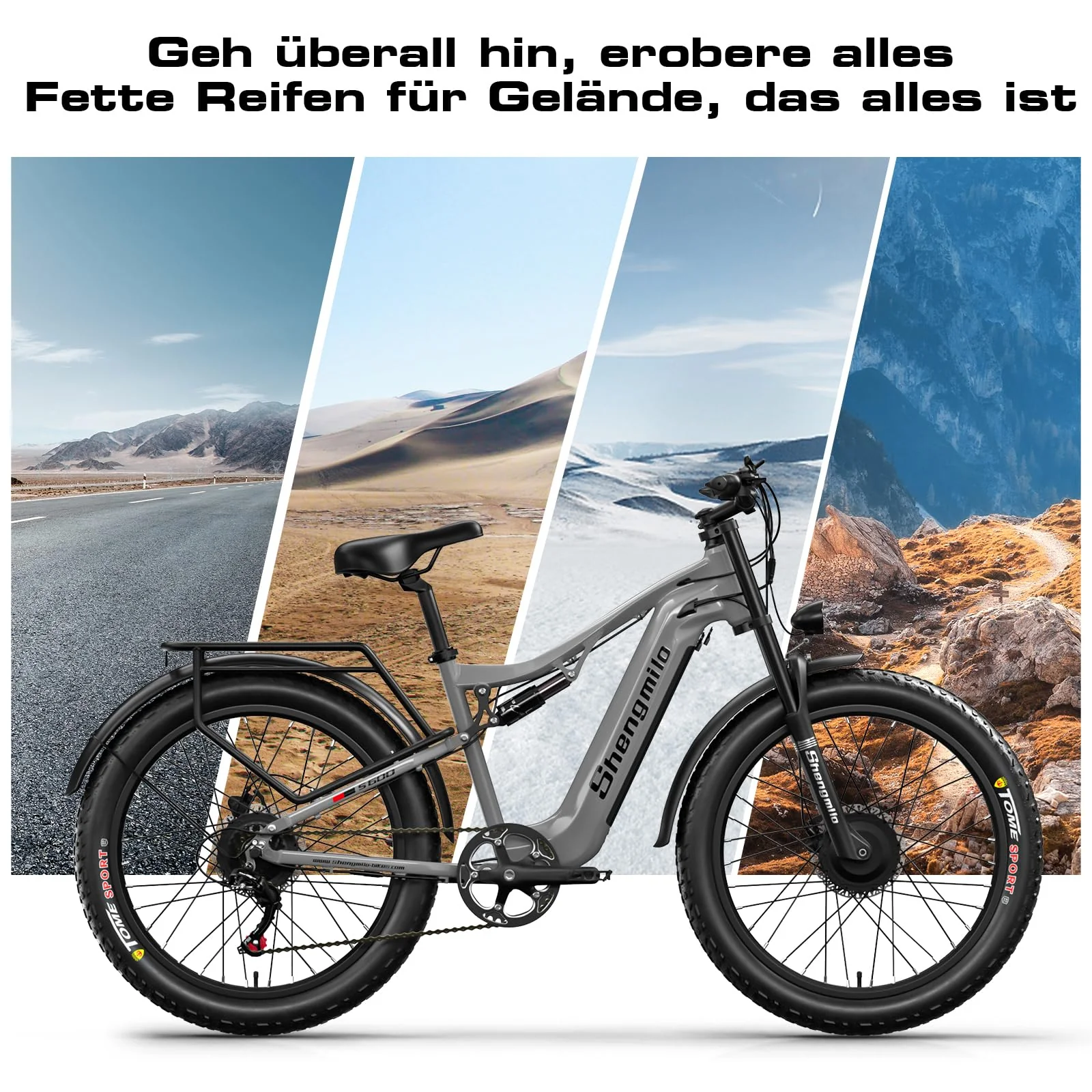 Shengmilo S600 2 * 1OOOW Dual Motor Aluminium Rahmen E-Bike, Drehmoment 80N.M×2,26Zoll,3.0 Fat Tire Elektrofahrrad, 840WH Akku mit abnehmbarem Li-Ion Akku und 7 Gangschaltung Herren Damen e Bike - Image 9