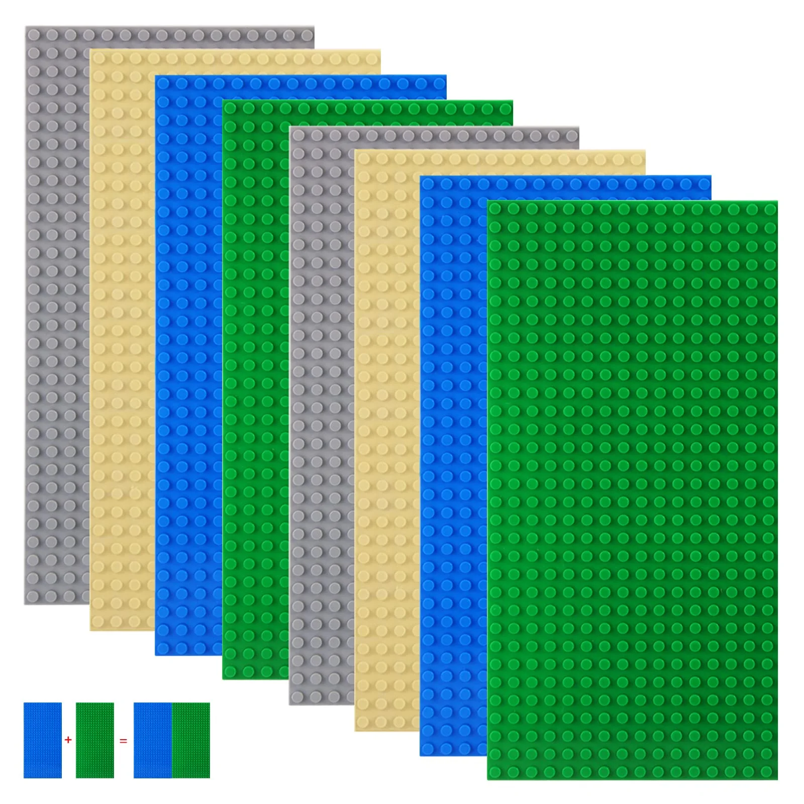 shineFinder 8 Platten-Set Bauplatten Kompatibel mit meisten Marken,rechteckige Grundplatten 25.6 * 12.8cm mit 16 * 32 Noppen für Kreatives Spielen (Sand,Grau,Grün,Blau, 25.6 * 12.8cm)