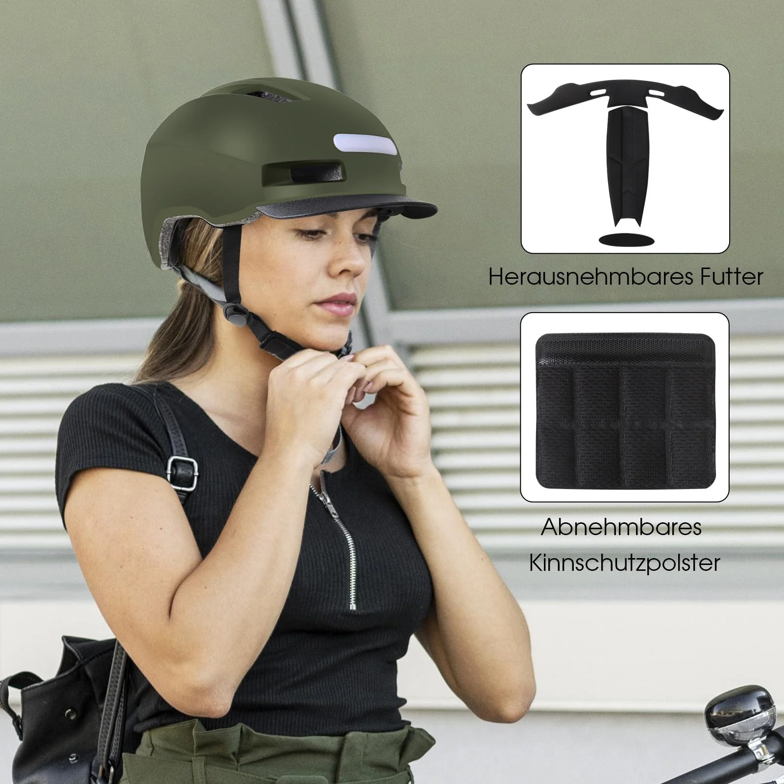 Shinmax Fahrradhelm Herren Damen, Helm Fahrrad mit USB Licht 5 Modi Fahrradhelm mit Visier, Mountainbike Helm Rennradhelm Erwachsen für Scooter Urban Pendler Green M - Image 4