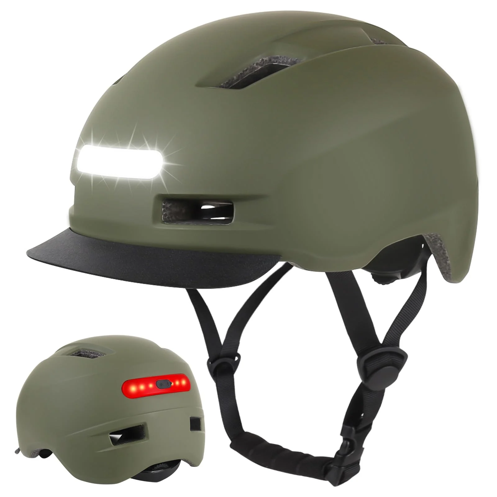 Shinmax Fahrradhelm Herren Damen, Helm Fahrrad mit USB Licht 5 Modi Fahrradhelm mit Visier, Mountainbike Helm Rennradhelm Erwachsen für Scooter Urban Pendler Green M - Image 6