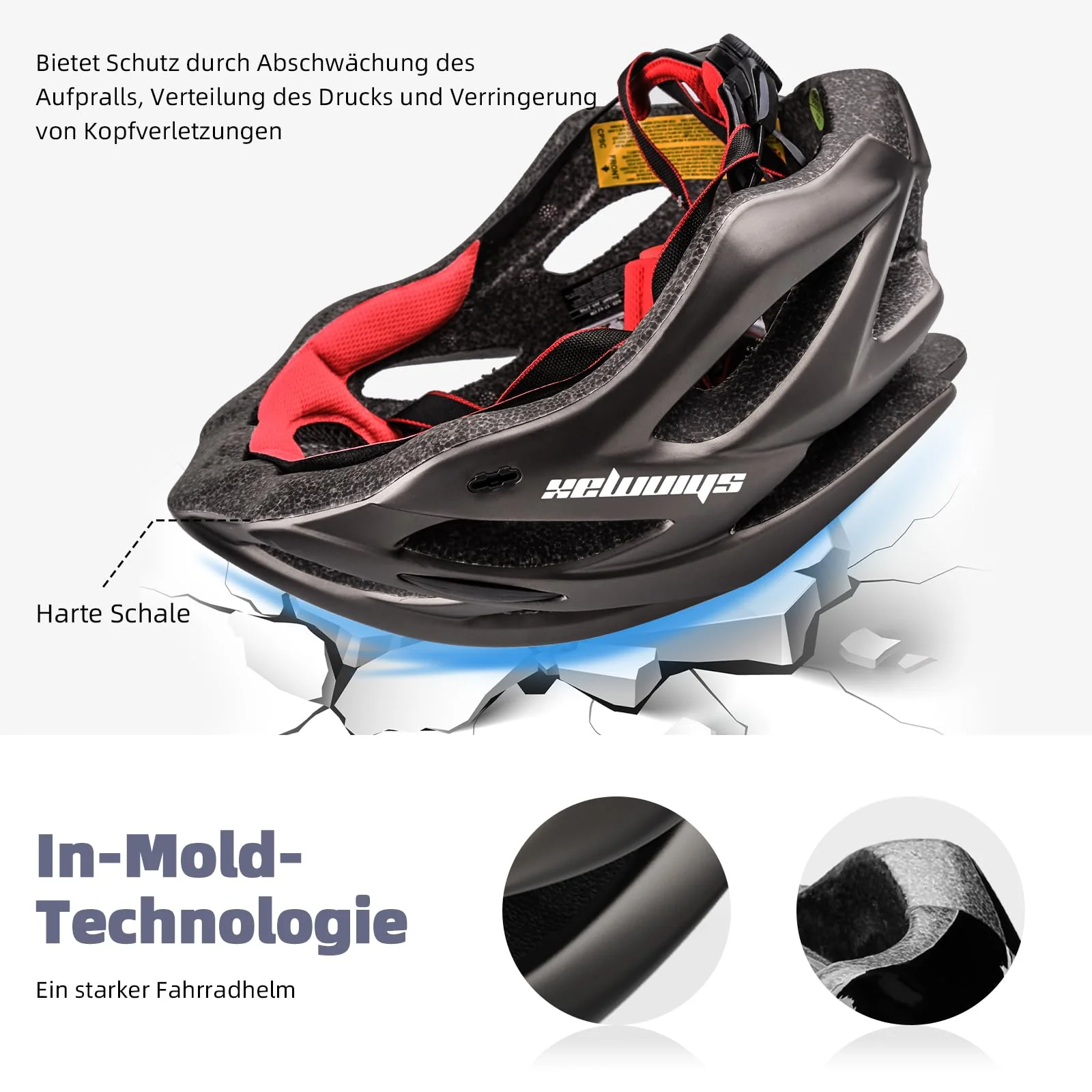 Shinmax Fahrradhelm Herren Fahrradhelm Damen Fahrradhelm mit Visier Abnehmbarer Fahrradhelm mit Licht MTB Fahrrad Helm Erwachsenen Unisex Mountainbike Helm Radhelm Rennradhelm 57-62cm - Image 3
