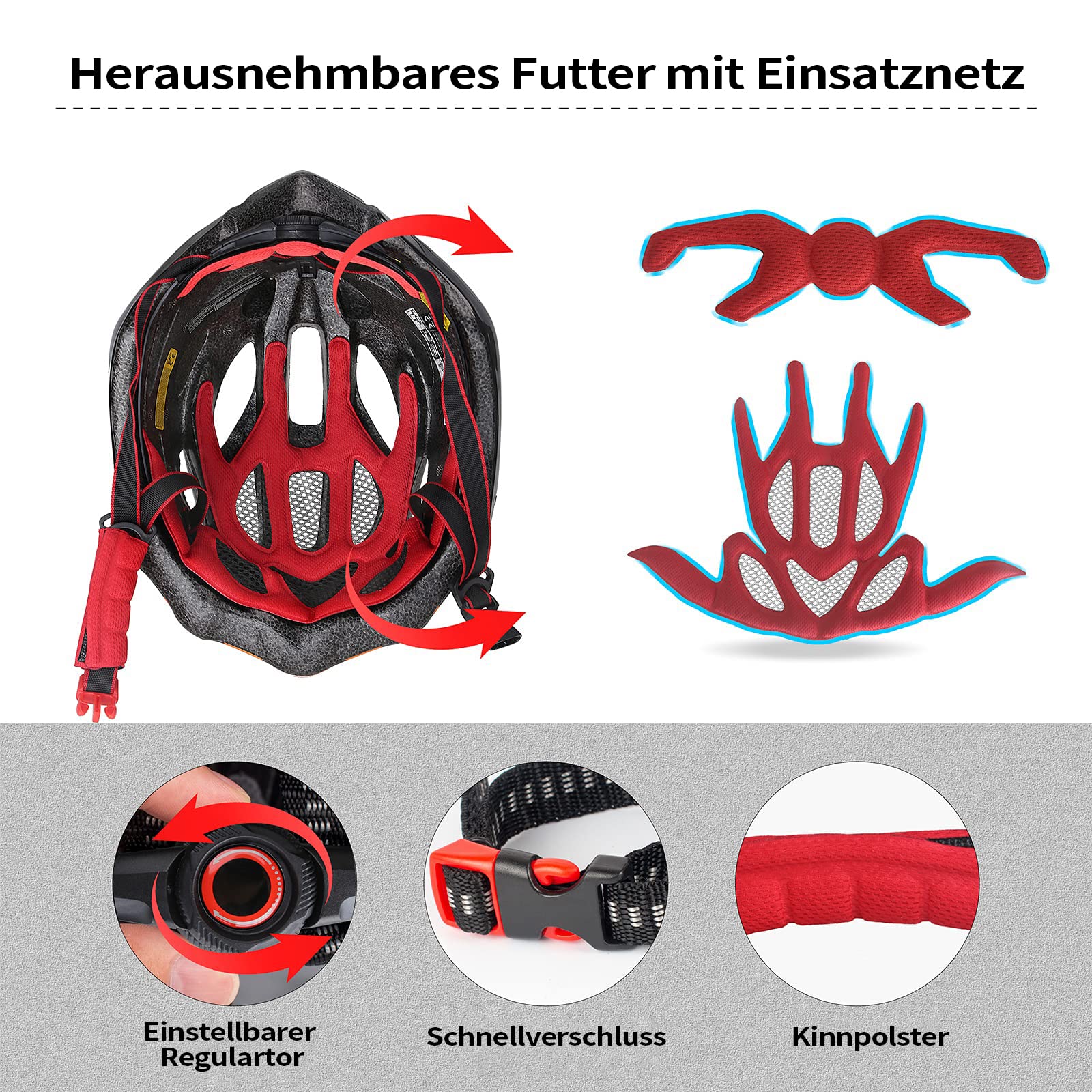 Shinmax Fahrradhelm Herren Fahrradhelm Damen Fahrradhelm mit Visier Abnehmbarer Fahrradhelm mit Licht MTB Fahrrad Helm Erwachsenen Unisex Mountainbike Helm Radhelm Rennradhelm 57-62cm - Image 4