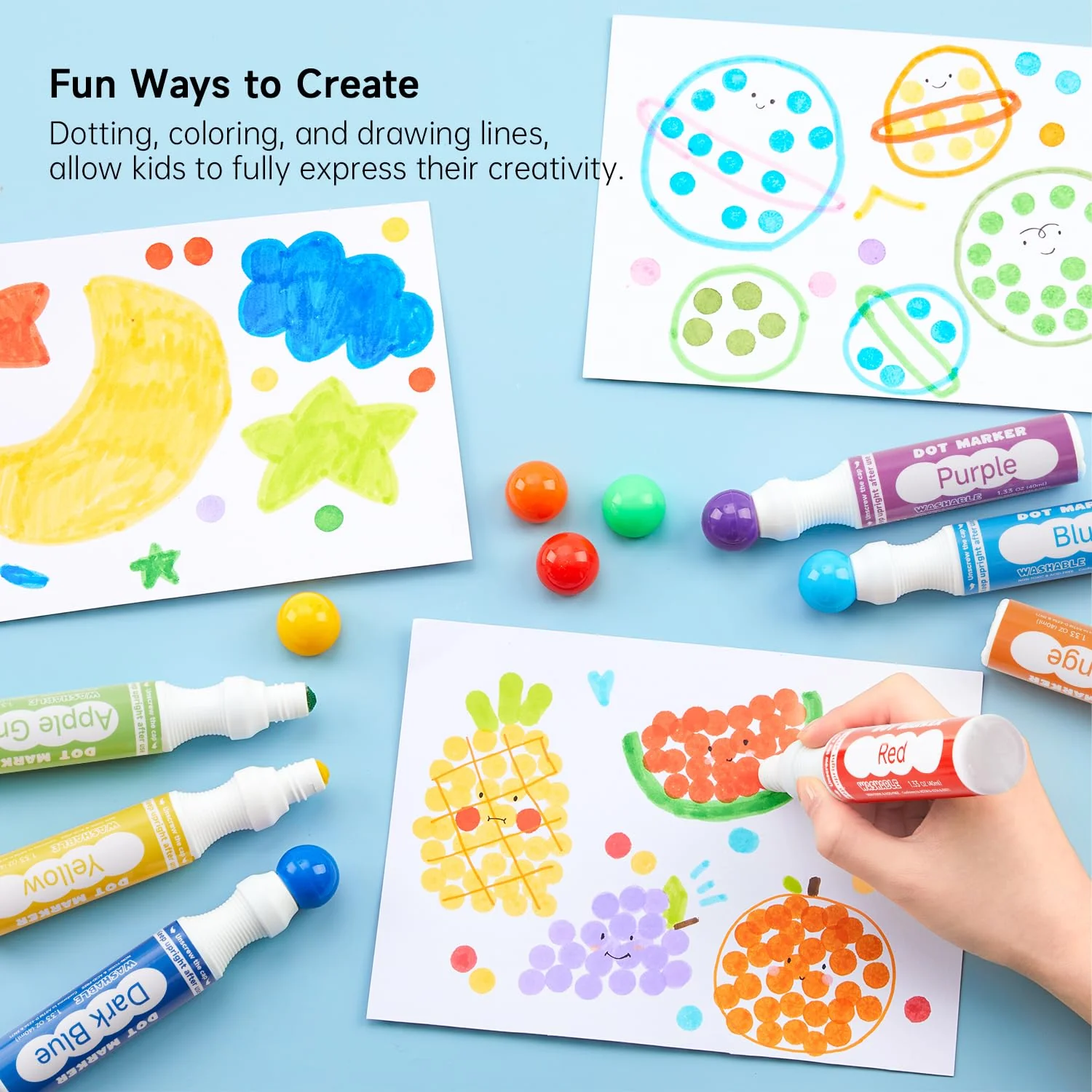 Shuttle Art 14 Farben Bingo Dabbers Stifte, Dot Marker auswaschbar für kinder(40ml) mit 20 einzigartigen Mustern von Activity Book für Kinder-Kunstaktivitäten, Baby Dot Stifte ungiftig auf Wasserbasis - Image 5