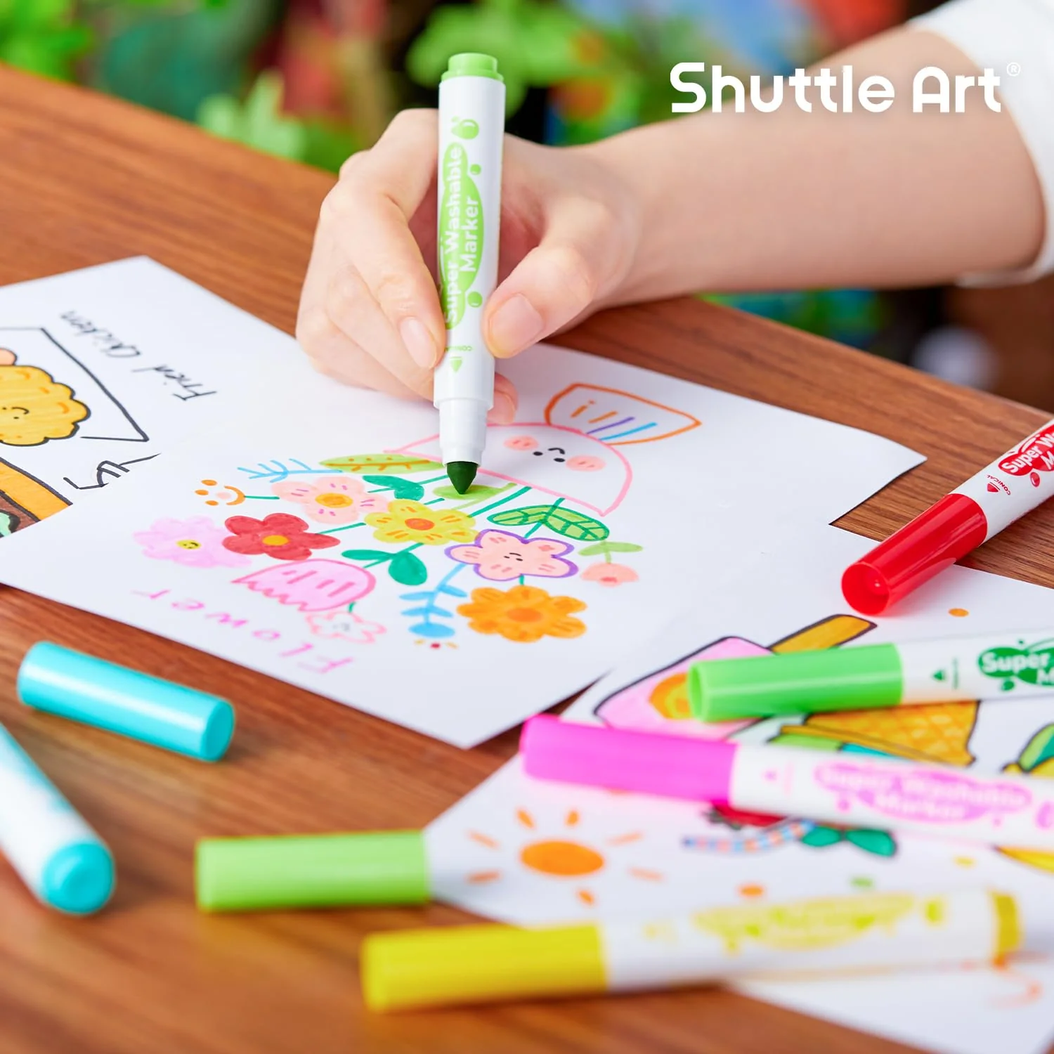 Shuttle Art Filzstifte Kinder auswaschbar, 30 Farben wasserlösliche Filzstifte, Fasermaler für Kinder mit Verpackungsbox, dickes Filzstift Set für Schule, Unterricht, 1. Klasse - Image 2