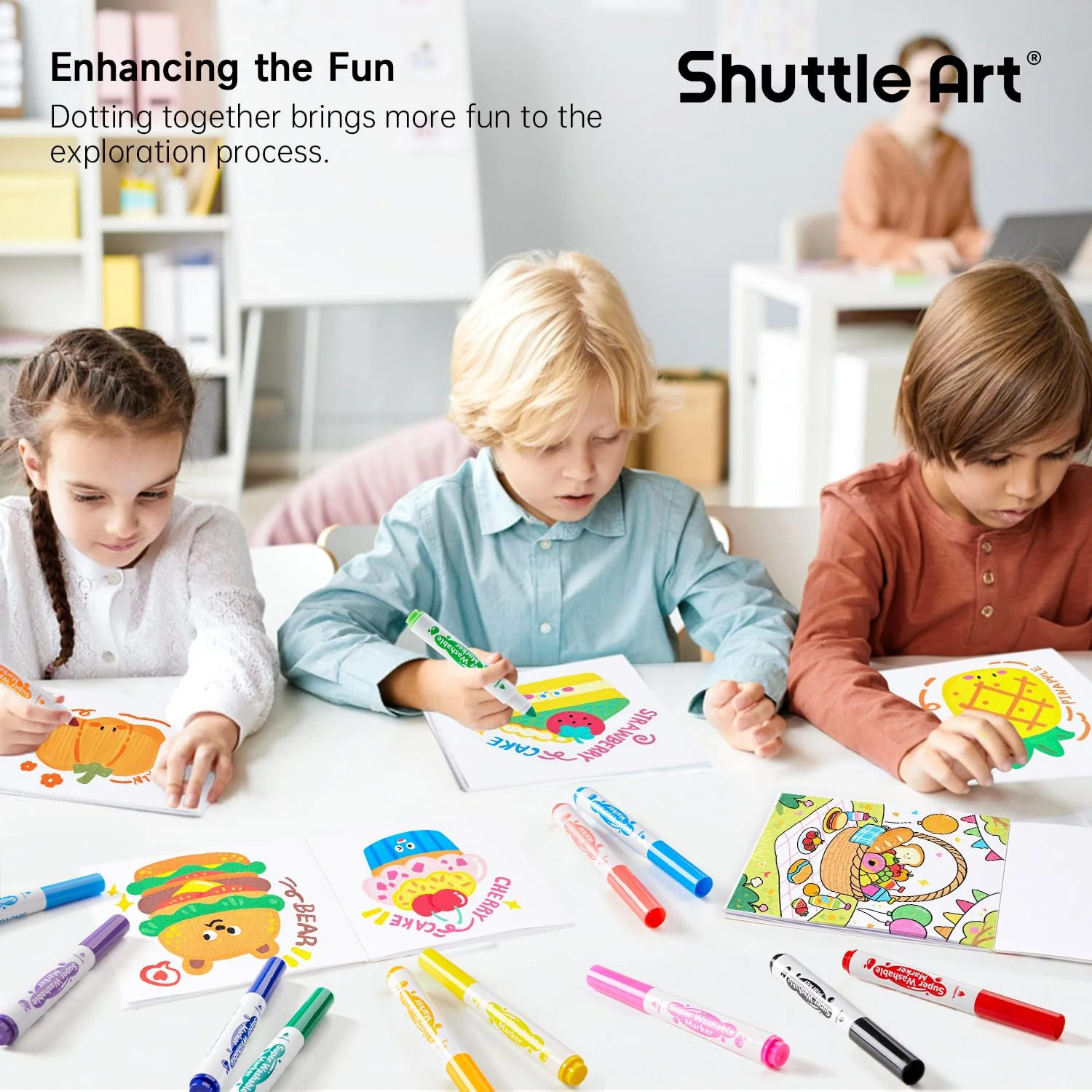 Shuttle Art Filzstifte Kinder auswaschbar, 30 Farben wasserlösliche Filzstifte, Fasermaler für Kinder mit Verpackungsbox, dickes Filzstift Set für Schule, Unterricht, 1. Klasse - Image 3
