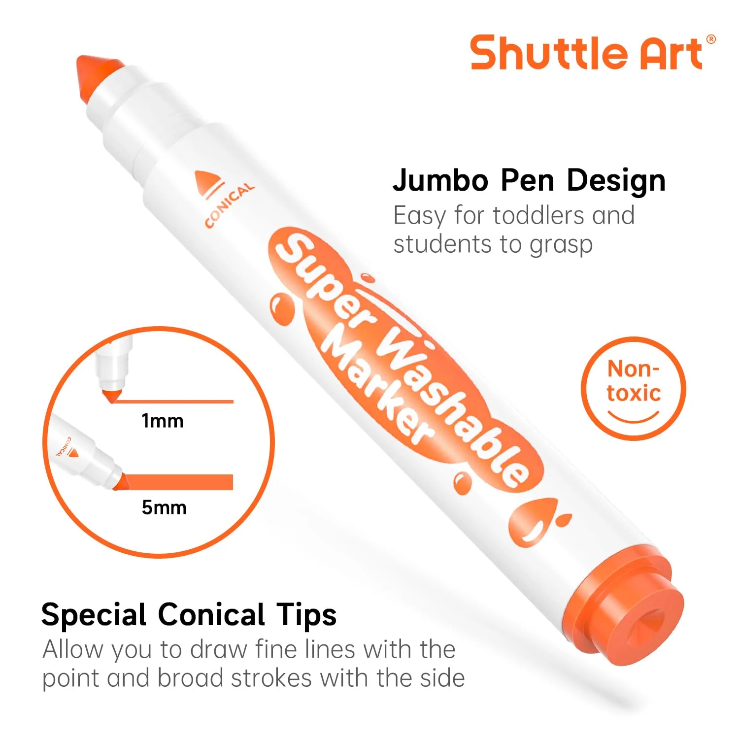 Shuttle Art Filzstifte Kinder auswaschbar, 30 Farben wasserlösliche Filzstifte, Fasermaler für Kinder mit Verpackungsbox, dickes Filzstift Set für Schule, Unterricht, 1. Klasse - Image 7
